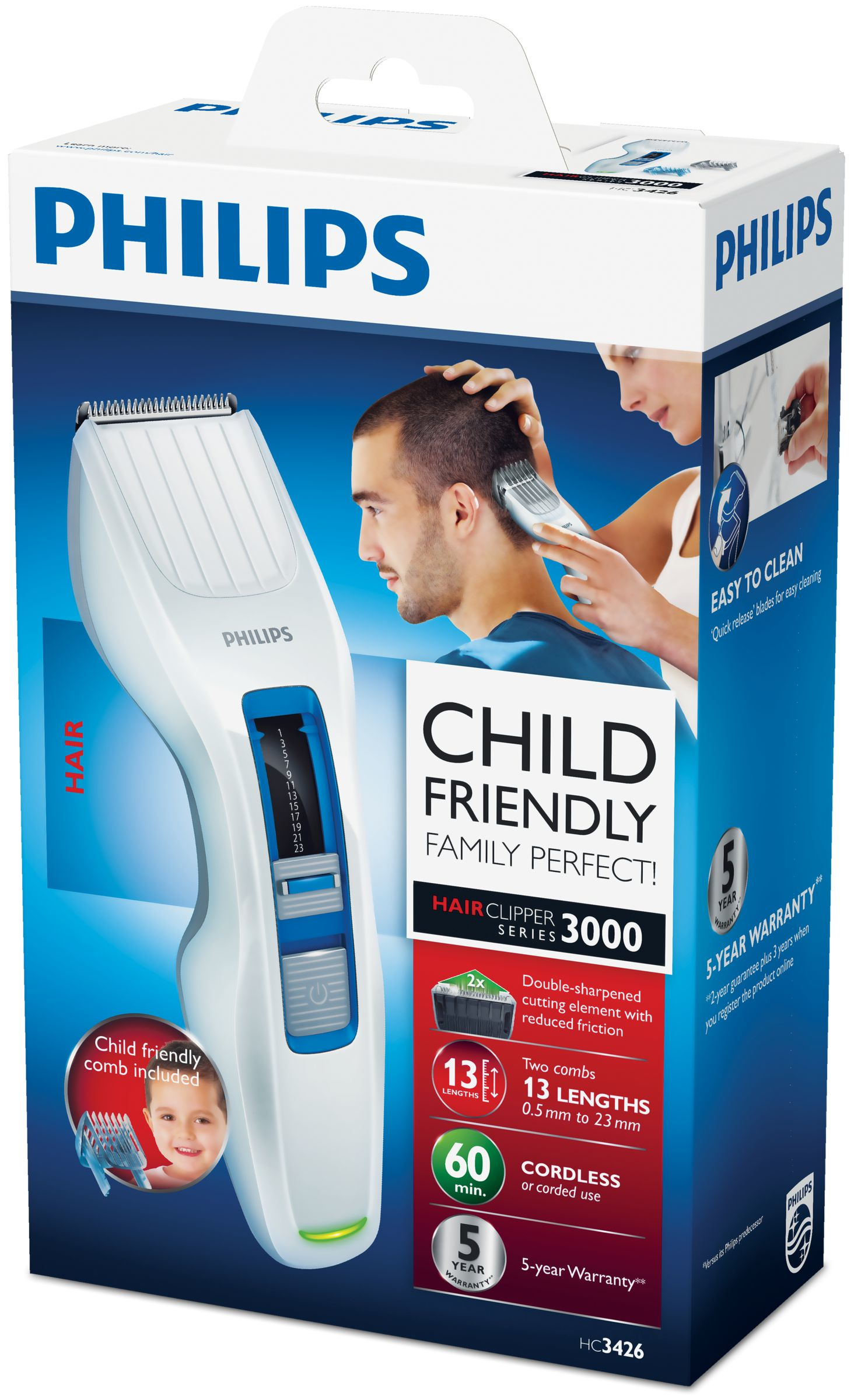 Philips HAIRCLIPPER Series 3000 HC3426/15 hair trimmers/clipper Blue, White 13 Nickel-Metal Hydride (NiMH) – image 2
