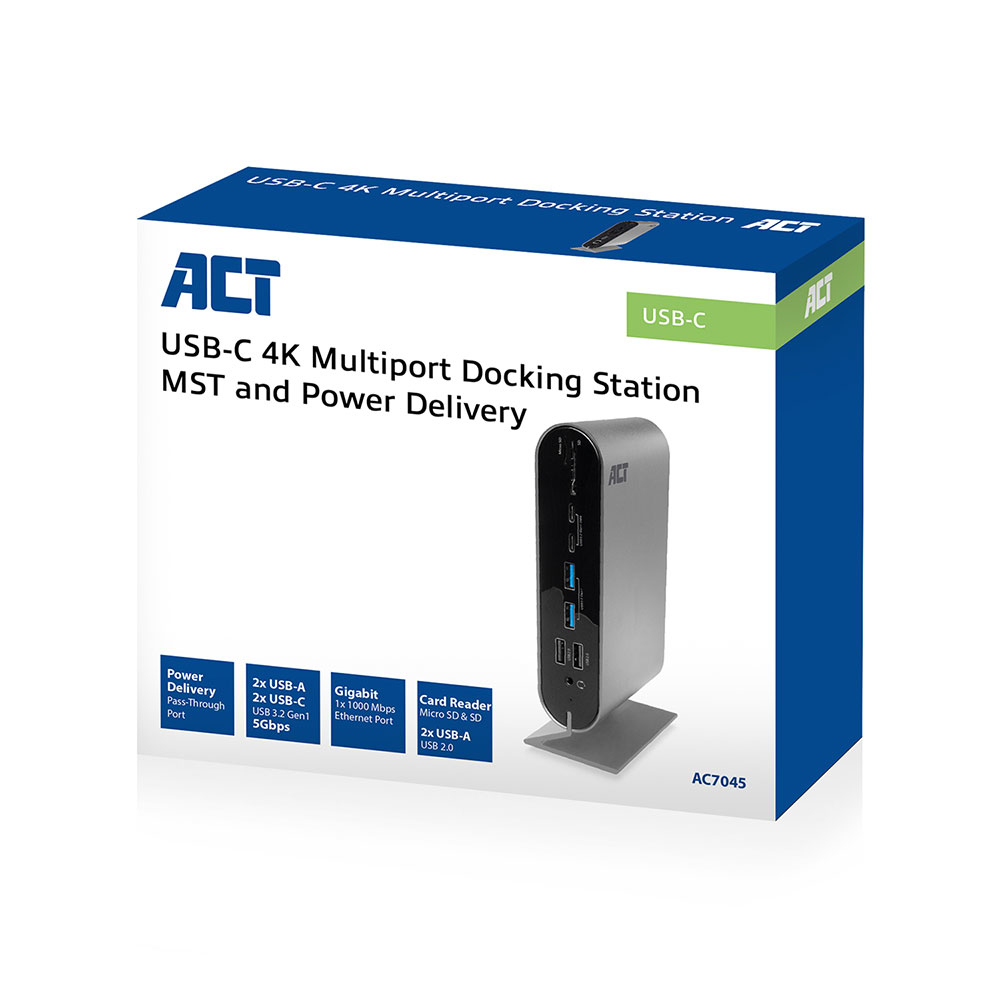 ACT AC7045 USB-C Docking station 2 monitors, HDMI, DisplayPort, VGA with USB hub, ethernet, cardreader and audio – image 6