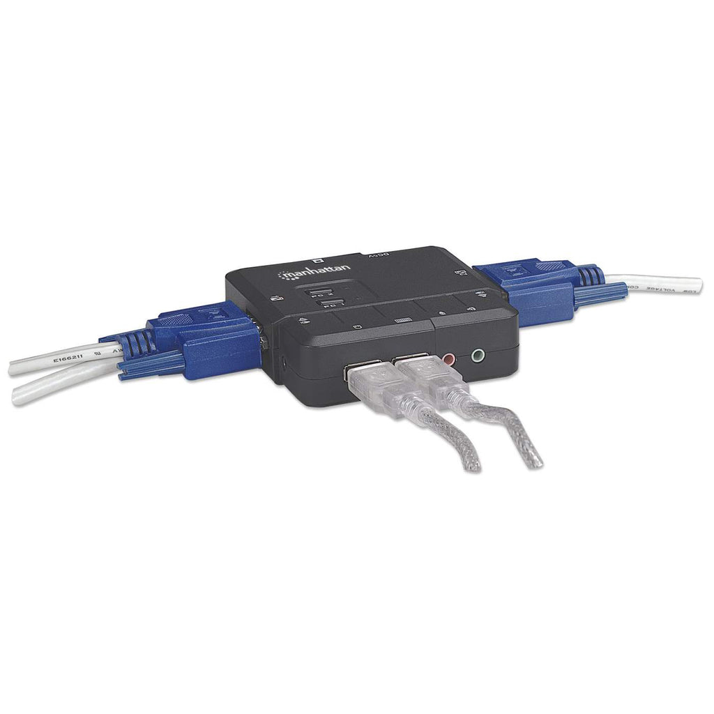 Manhattan KVM Switch Compact 2-Port, 2x USB-A, Cables included, Audio Support, Control 2x computers from one pc/mouse/screen, Black, Lifetime Warranty, Boxed – image 7