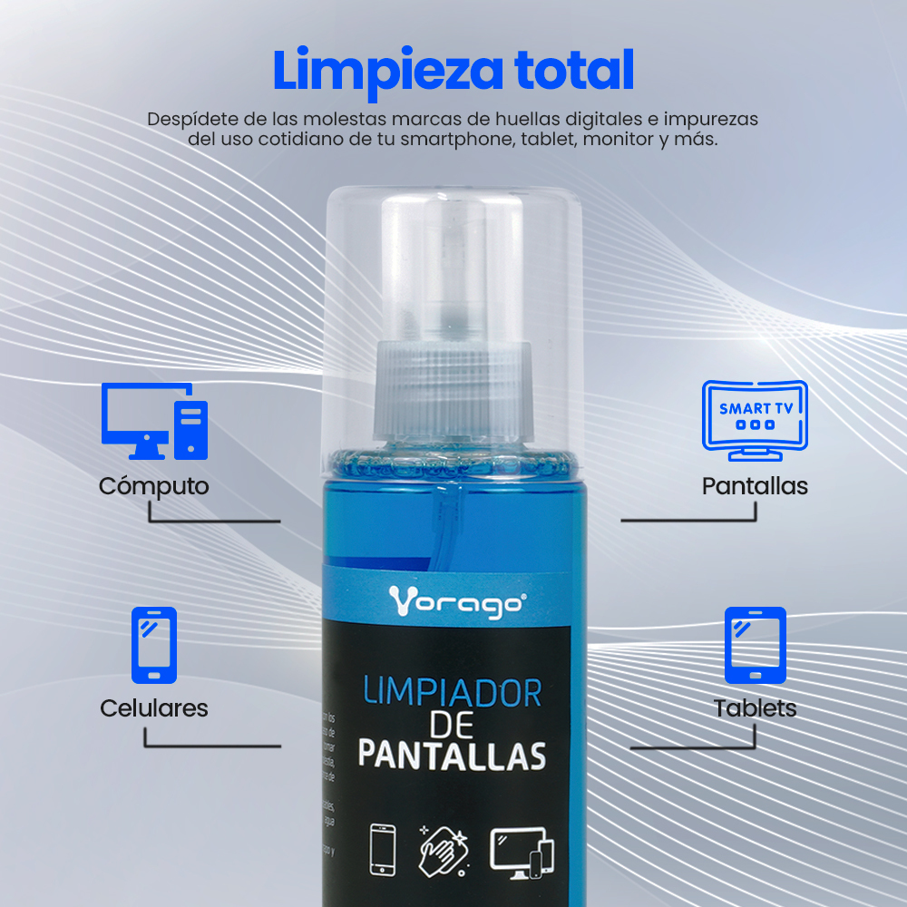 Limpiador de Pantallas Vorago CLN-109 - Antiestático - Incluye Microfibra - 150 ml - CLN-109 Limpiador de Pantallas Vorago CLN-109 - Antiestático - Incluye Microfibra - 150 ml - CLN-109