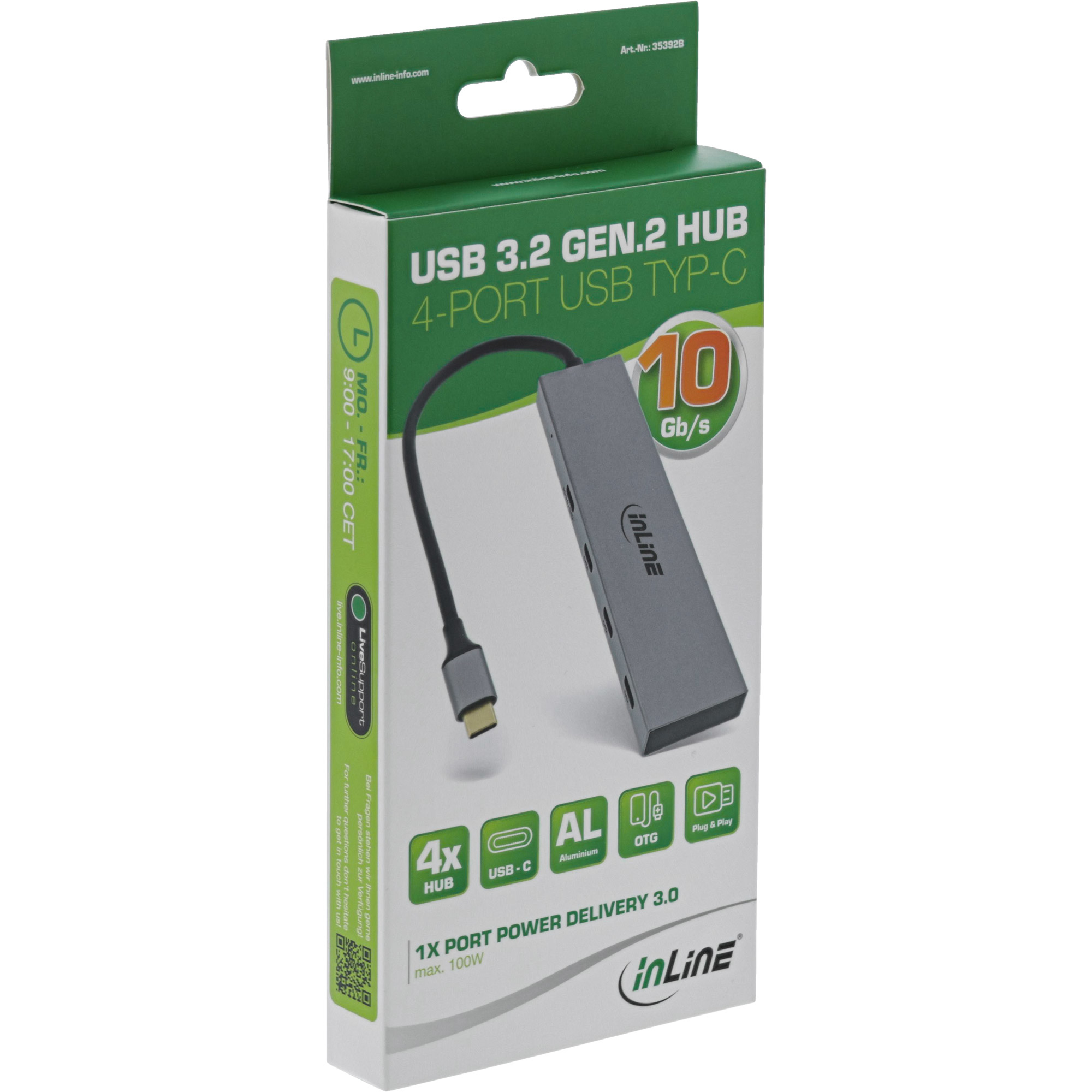 InLine USB 3.2 Gen.2 Hub (10Gb/s), 4 port USB-C, OTG, aluminium housing – image 5