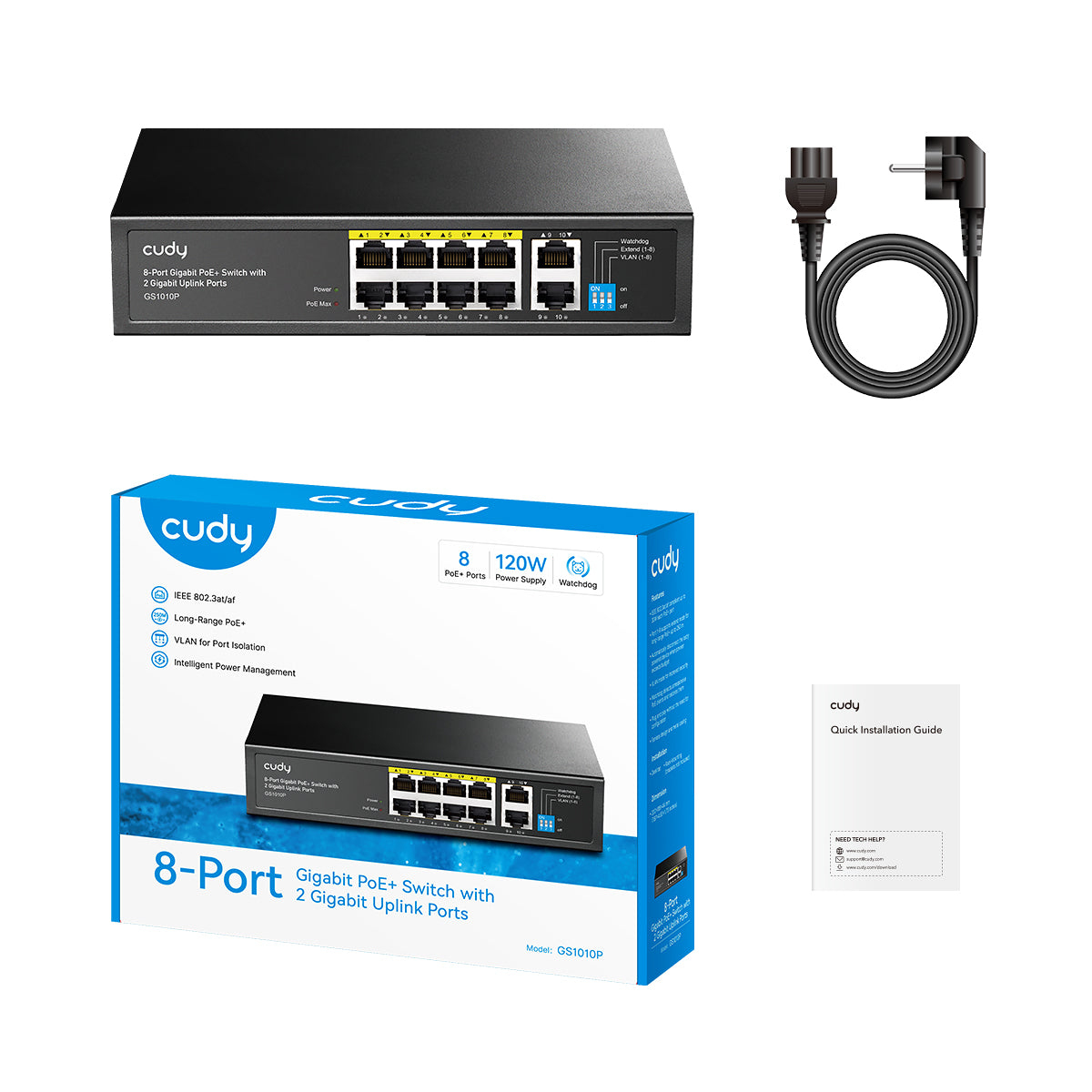 Cudy GS1010P network switch Gigabit Ethernet (10/100/1000) Power over Ethernet (PoE) Desktop/Wall-Mounting Black – image 2