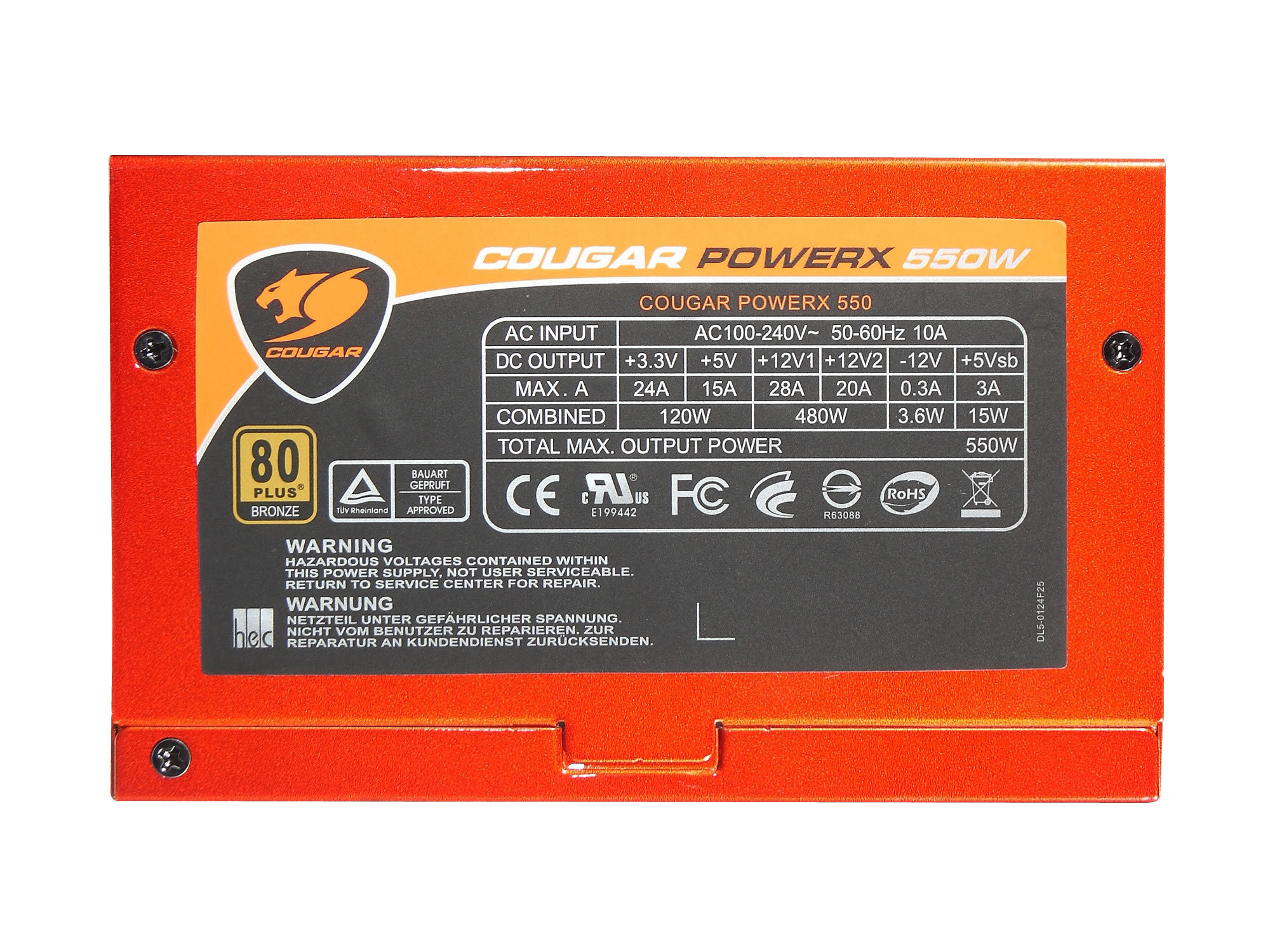 COUGAR PowerX power supply unit 550, 480 Black, Orange – image 5