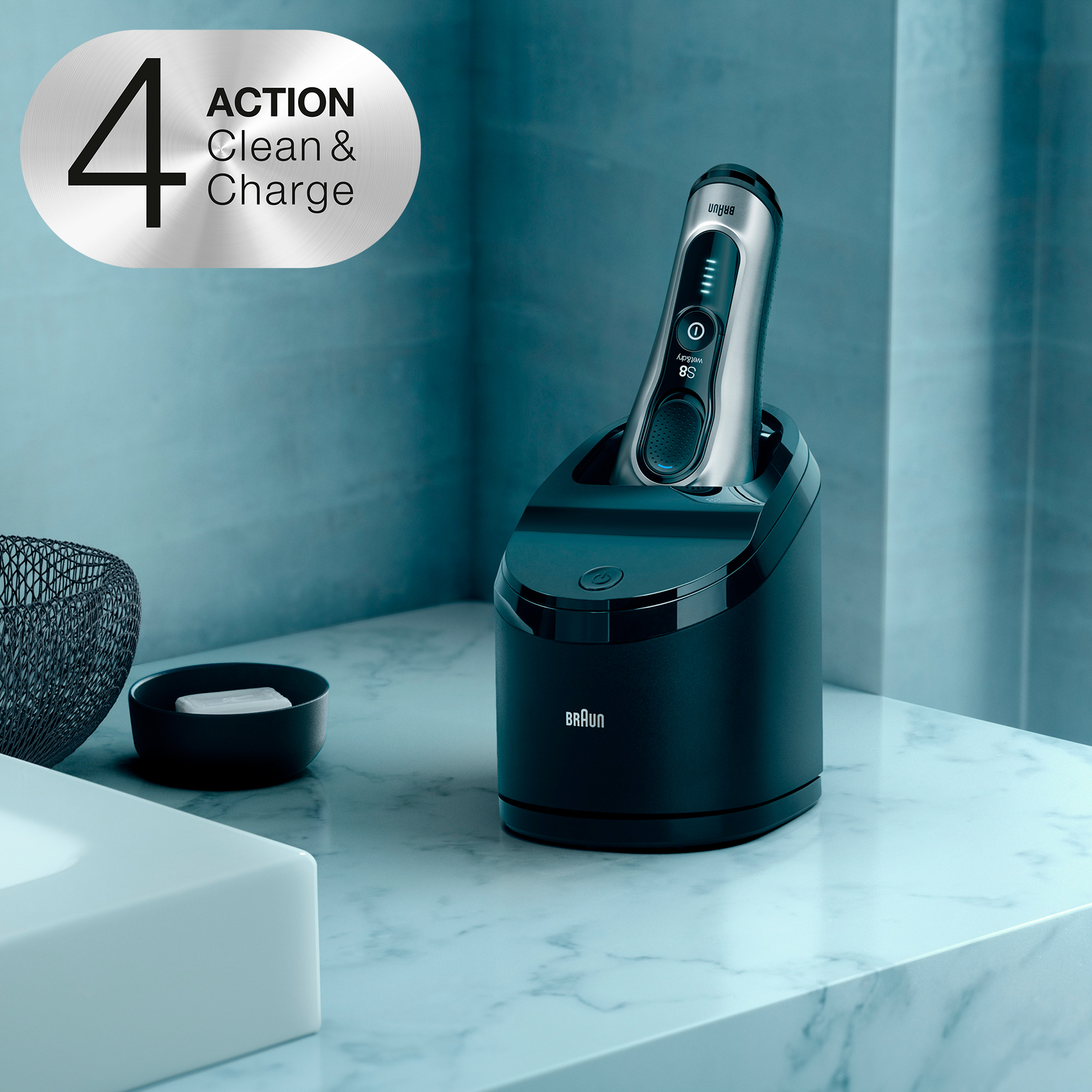 Braun Series 8 8390cc Next Generation Electric Shaver, Clean&Charge Station, Fabric Case, Silver – image 7