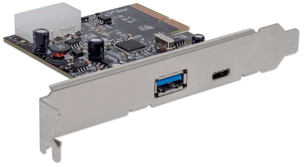 Manhattan PCI Express Card, 1x USB-C and 1x USB-A ports, 10 Gbps (USB 3.2 Gen2 aka USB 3.1) x4 x8 x16 lane bus, Box – image 2