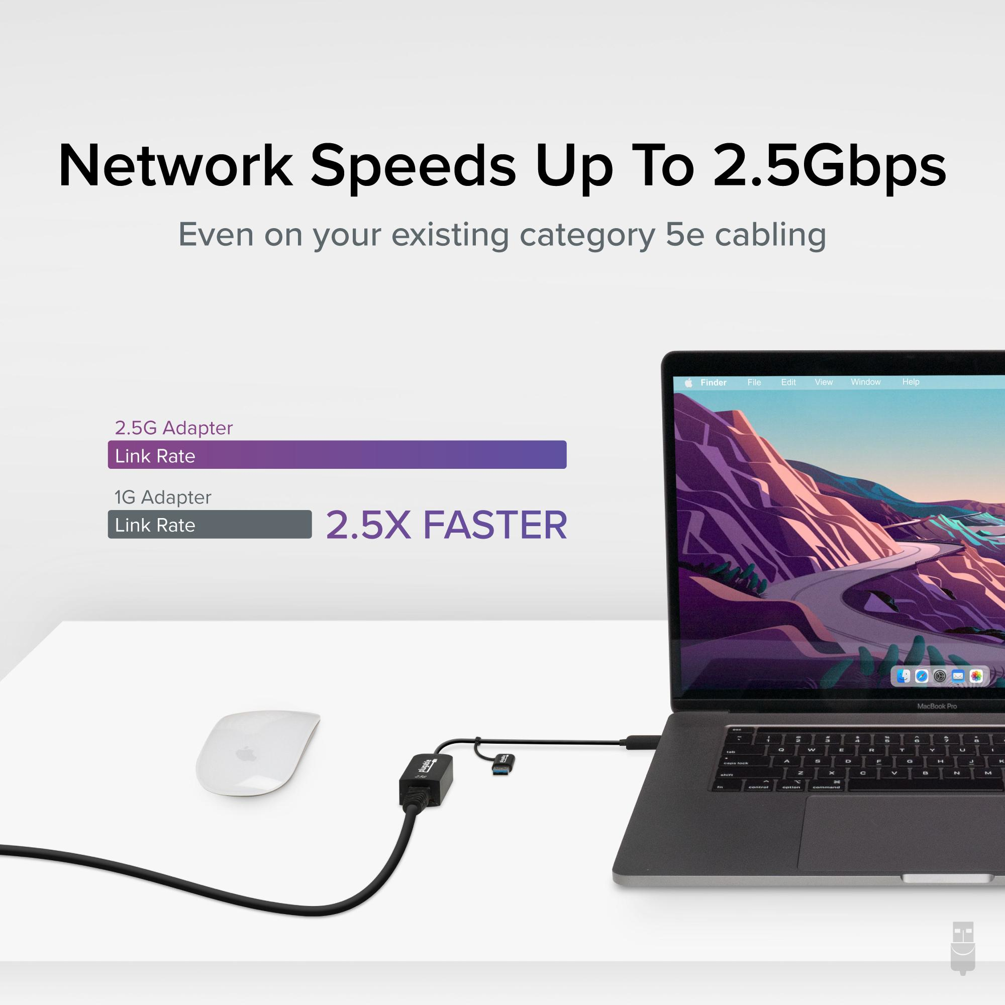 صورة محول شبكة Plugable USBC-E2500 2.5G Ethernet USB-C/USB 3.0، أسود