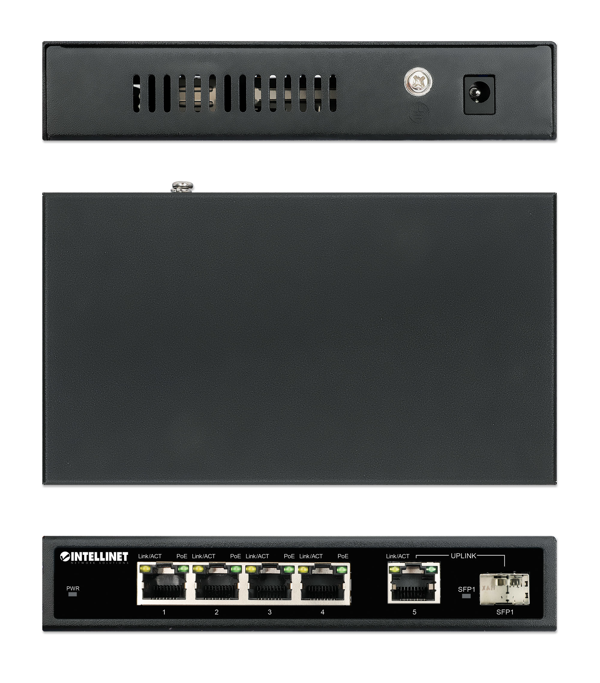 INTELLINET 5-Port Gigabit PoE+ Switch 1SFP91W