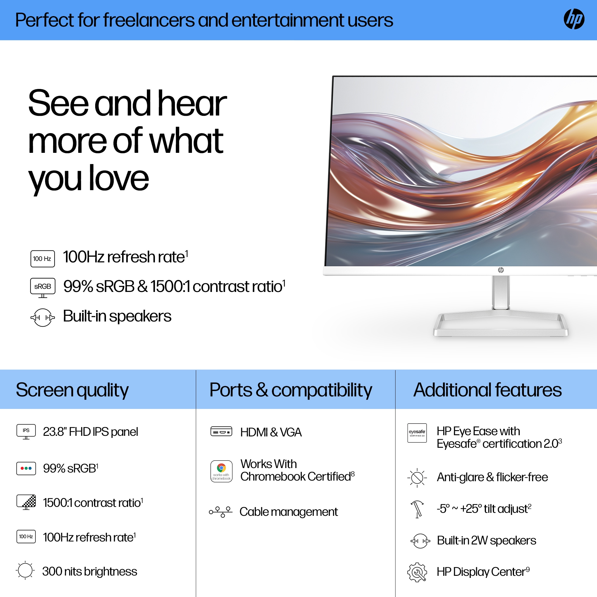 HP Series 5 23.8 inch FHD Monitor with Speakers - 524sa – image 3