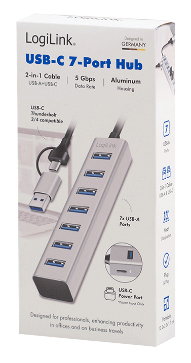 LogiLink USB 3.0 hub, 4x USB-A, 5 Gbit/s, 2-in-1 connection cable, silver – image 3