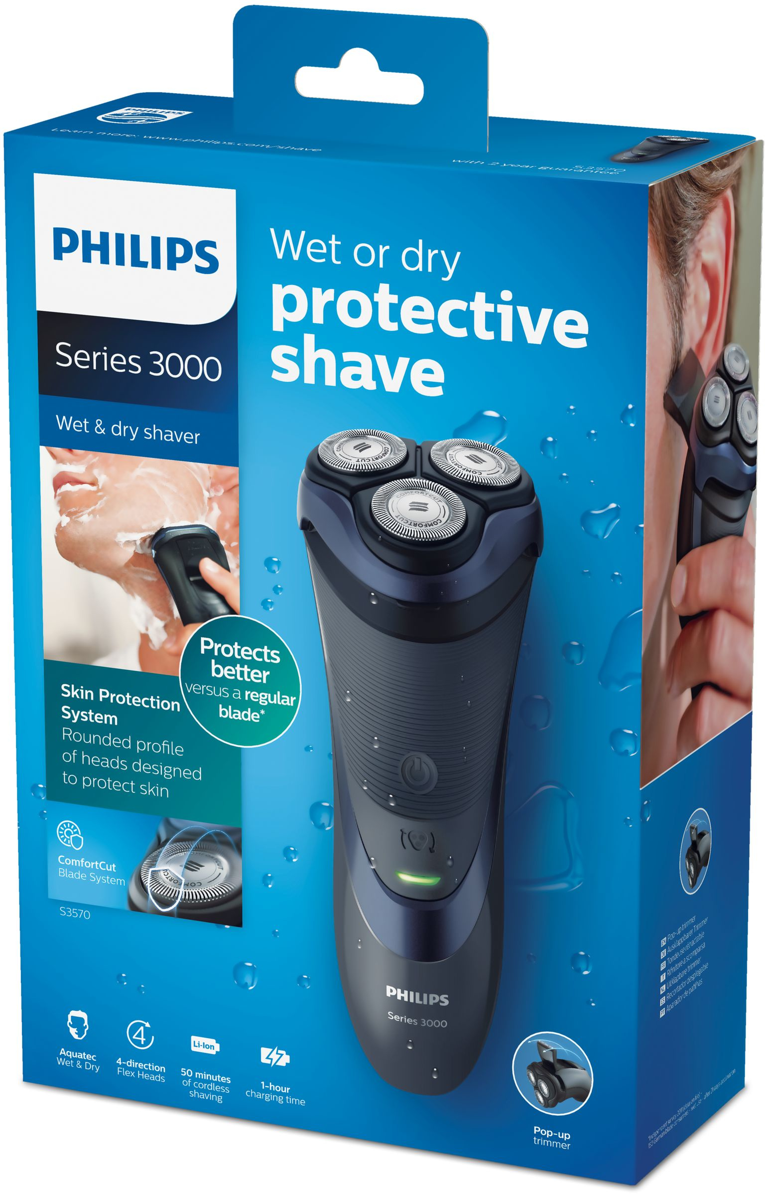 Philips SHAVER Series 3000 S3570/06 men's shaver Rotation shaver Trimmer Black, Blue – image 2