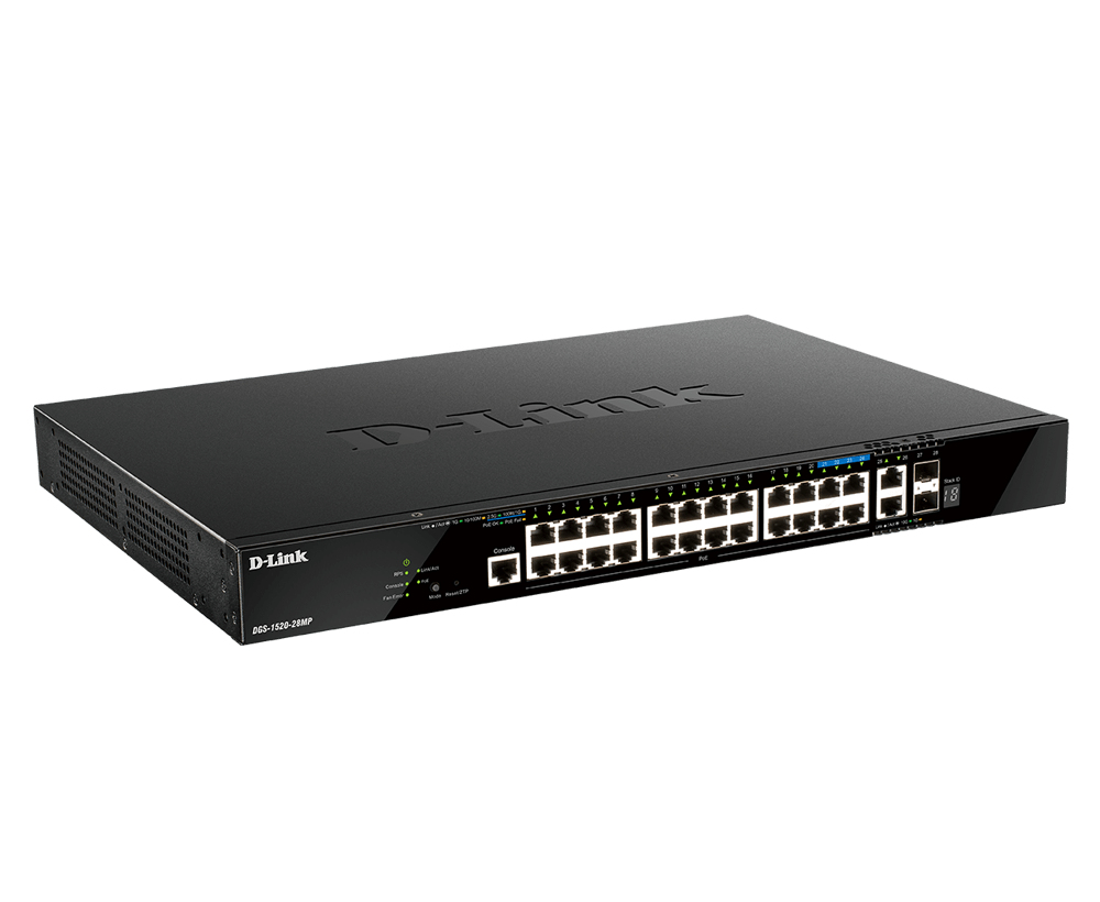 D-Link DGS-1520-28MP/E network switch Managed L3 Gigabit Ethernet (10/100/1000) Power over Ethernet (PoE) 1U Black