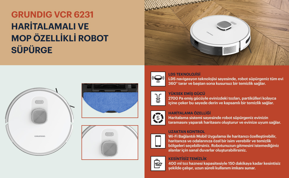 Grundig VCR 6231 Akıllı Islak Kuru Robot Süpürge – image 7