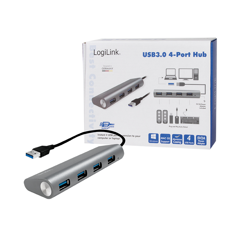 LogiLink UA0307 interface hub USB 3.2 Gen 1 (3.1 Gen 1) Type-A 5000 Mbit/s Aluminium – image 2
