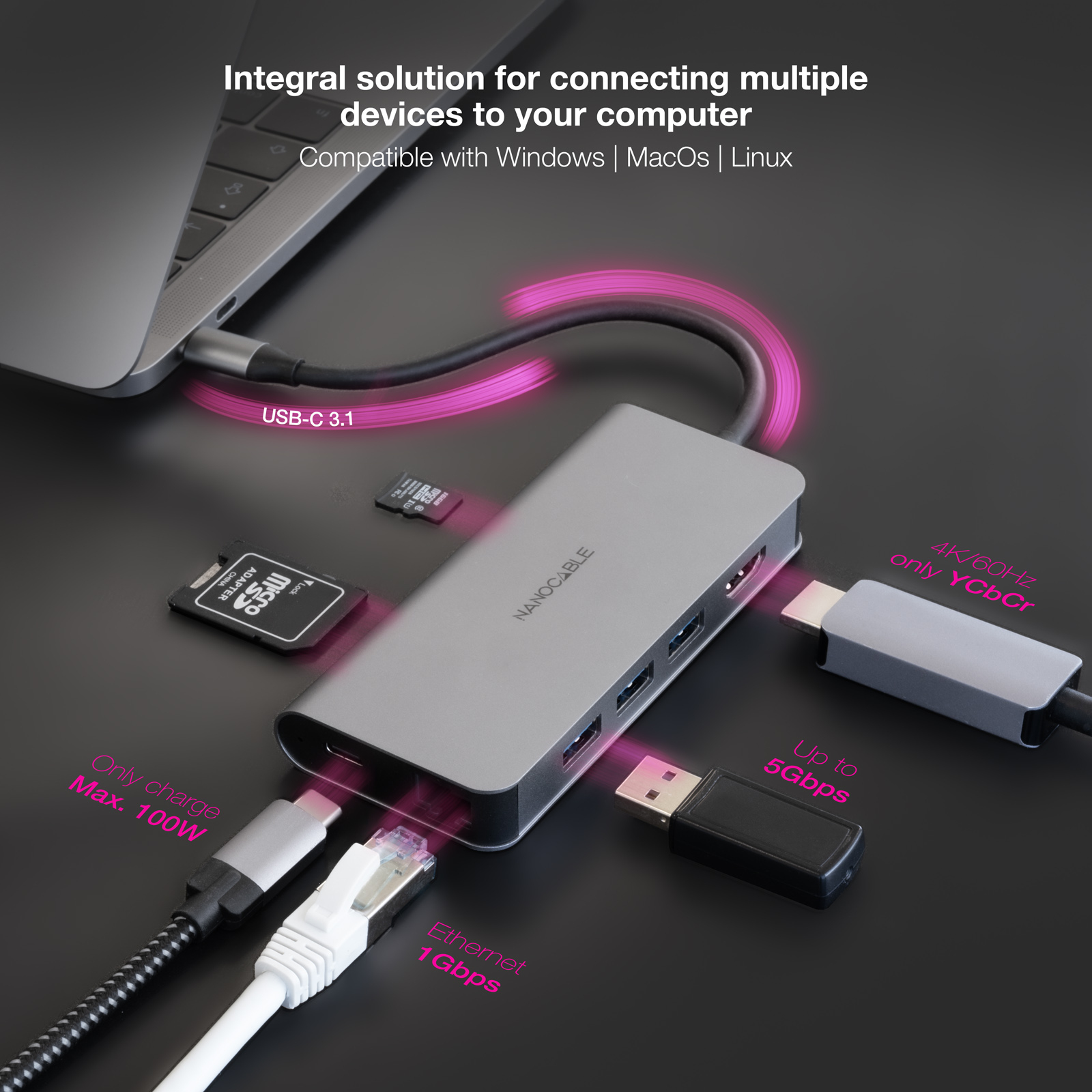 Nanocable 10.16.4609 laptop dock/port replicator Wired USB 3.2 Gen 1 (3.1 Gen 1) Type-C Grey – image 5