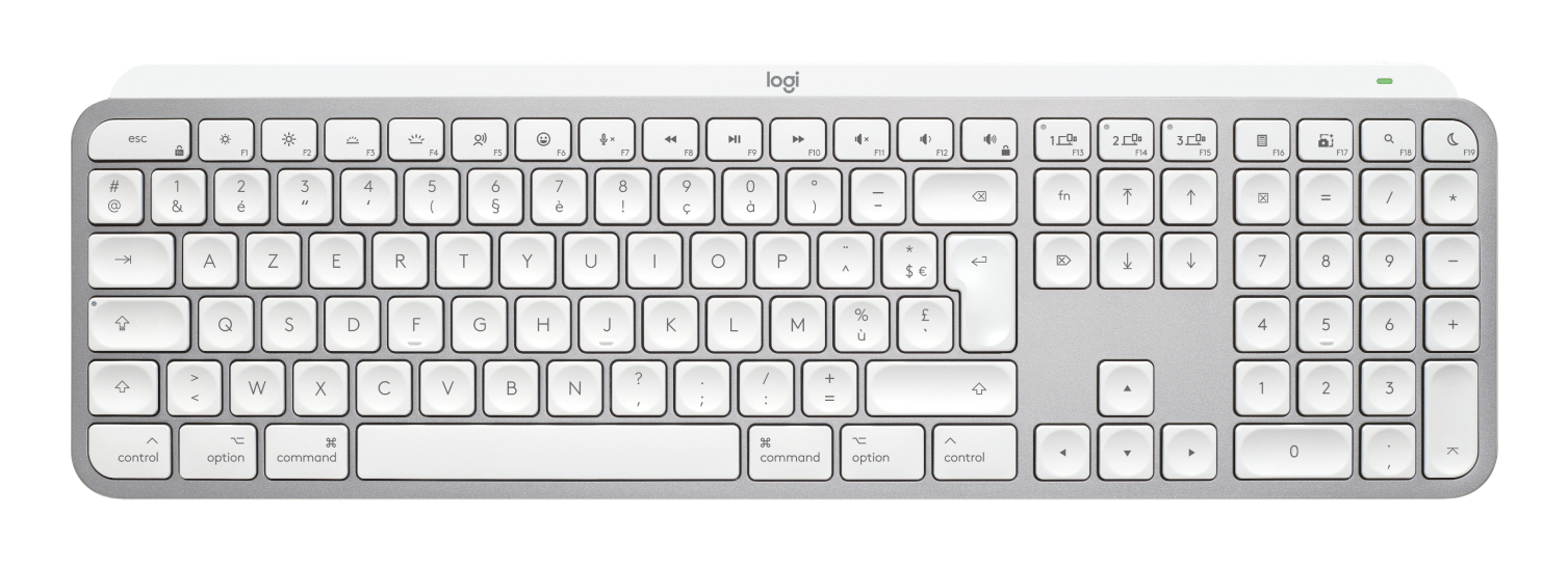 Logitech MX Keys S for Mac tastiera Ufficio RF senza fili Bluetooth AZERTY Francese Alluminio Bianco