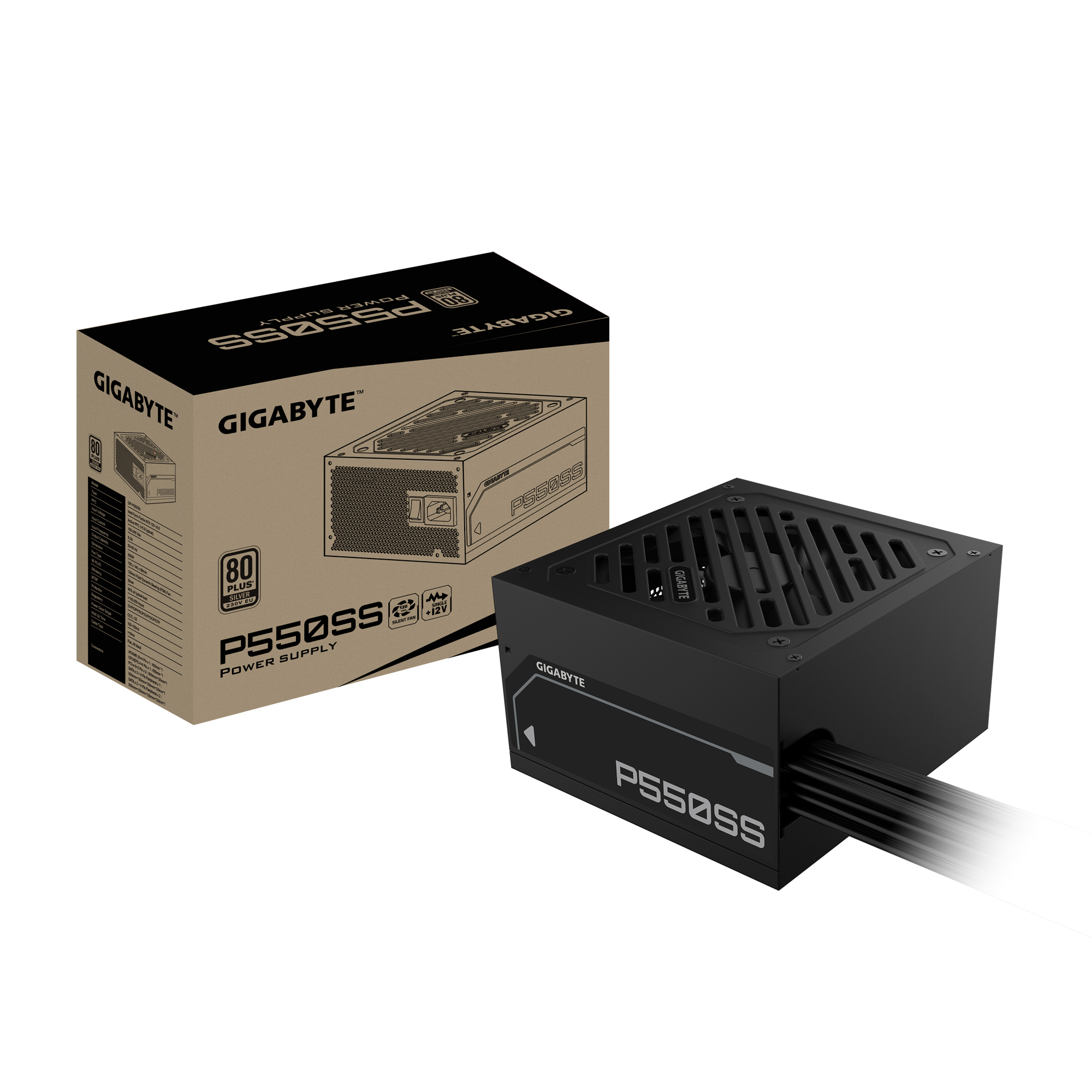 GIGABYTE P550SS Alimentatore - PCIe 5.0, 80 PLUS Silver, Design completamente modulare, Ventola da 120 mm, Compatibile con ATX