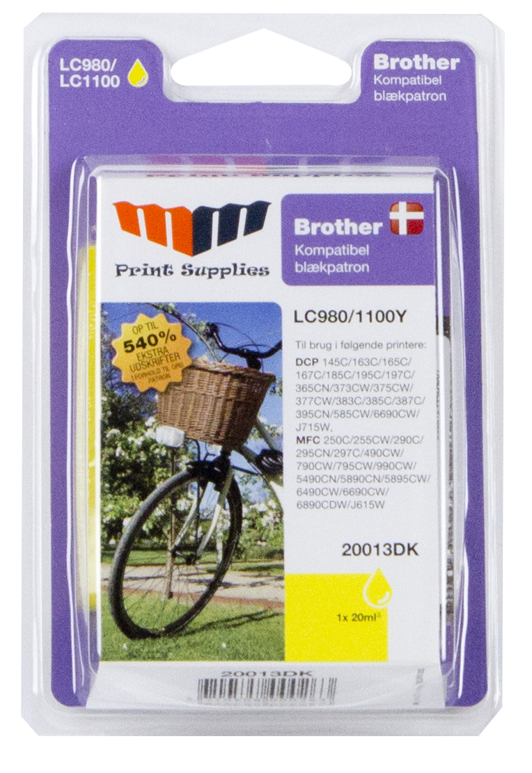 MM Yellow Inkjet Cartridge - Replaces Brother LC980Y & LC1100Y - 100% Extra ink compared to OEM