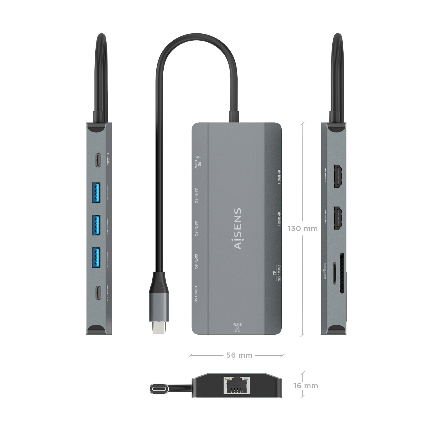 AISENS ASUC-10P052-GR laptop dock/port replicator Wired USB 3.2 Gen 1 (3.1 Gen 1) Type-C Grey – image 4