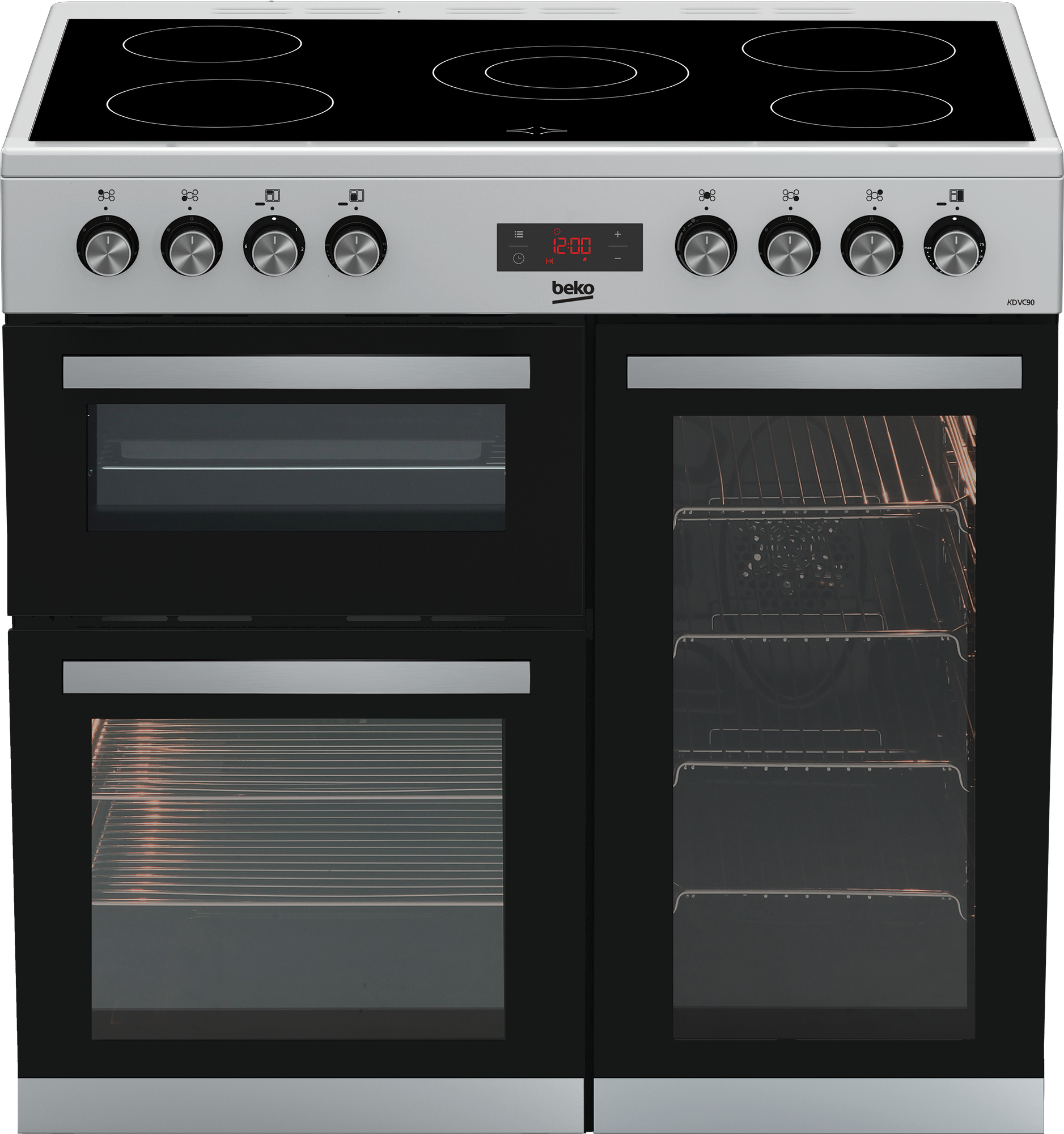 Beko KDVC90X 90cm Double Oven Range Cooker with 5 Zone Ceramic Hob