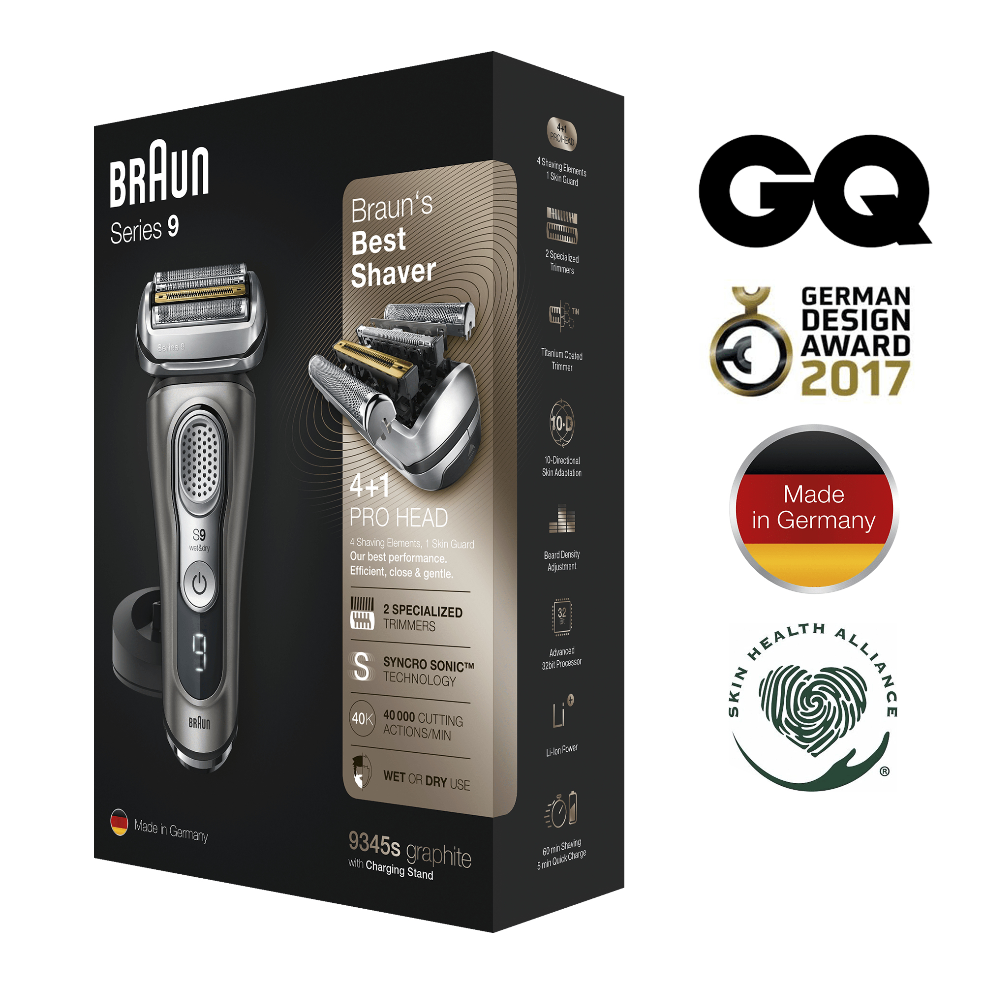 Braun Series 9 9345s Latest Generation Electric Shaver, Charging Stand, Fabric Case, Graphite – image 9