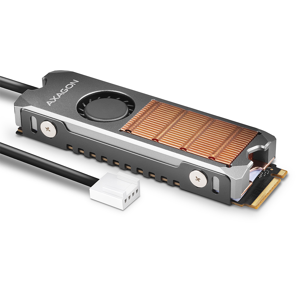 Axagon CLR-M2FAN Copper heatsink with fan for single-sided and double-sided M.2 SSD disks, size 2280, height
