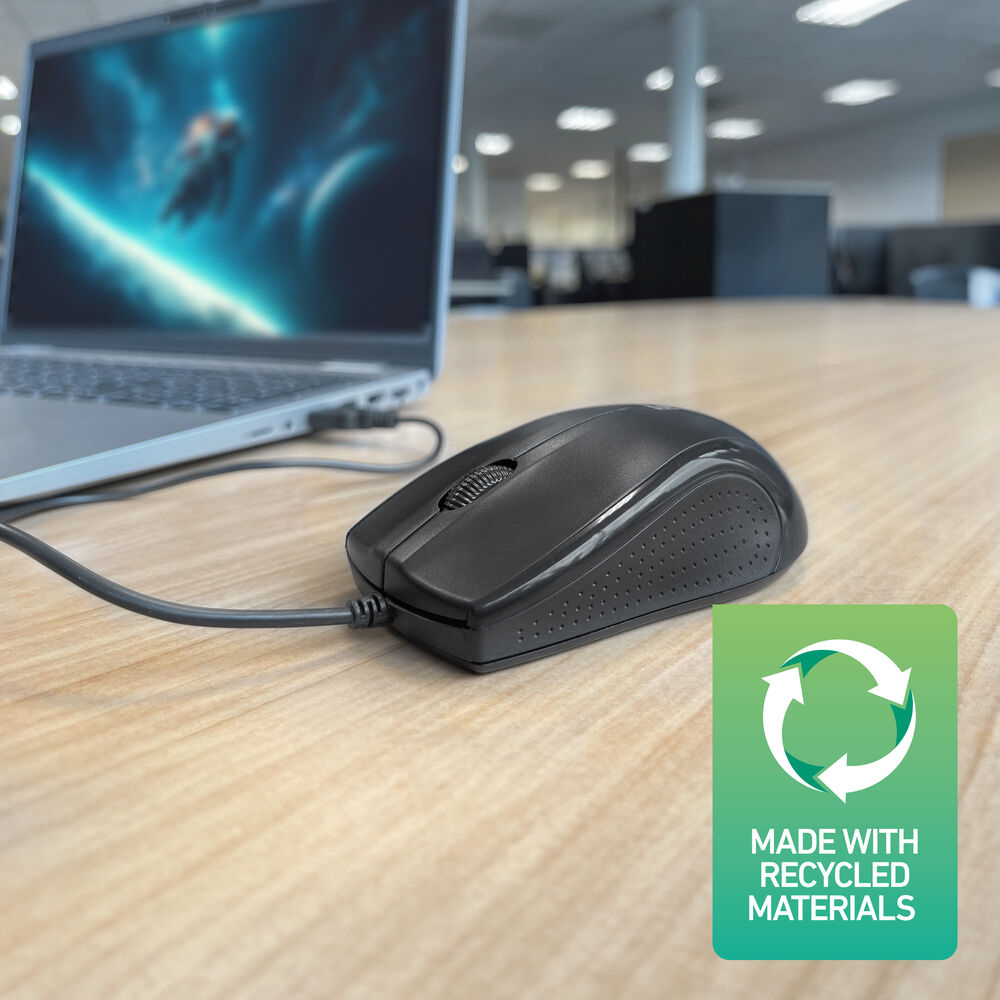 ACT Wired full-size optical mouse 1000 DPI, silent click, eco-friendly, made from recycled materials – image 8