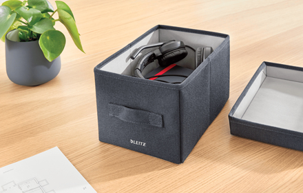 Leitz Aufbewahrungsbox aus Stoff mit Deckel klein Samtgrau 2er-Pack – Foto 3 von 6
