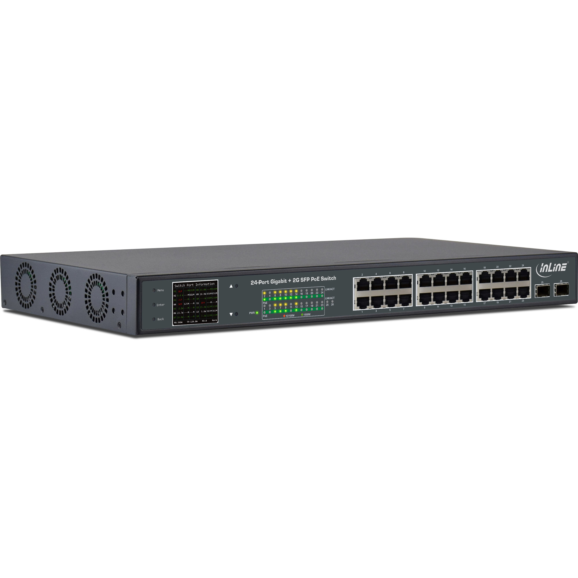 InLine PoE+ Gigabit Network Switch 24 port,1 Gb/s, 2xSFP,19"1U (incl. brackets)