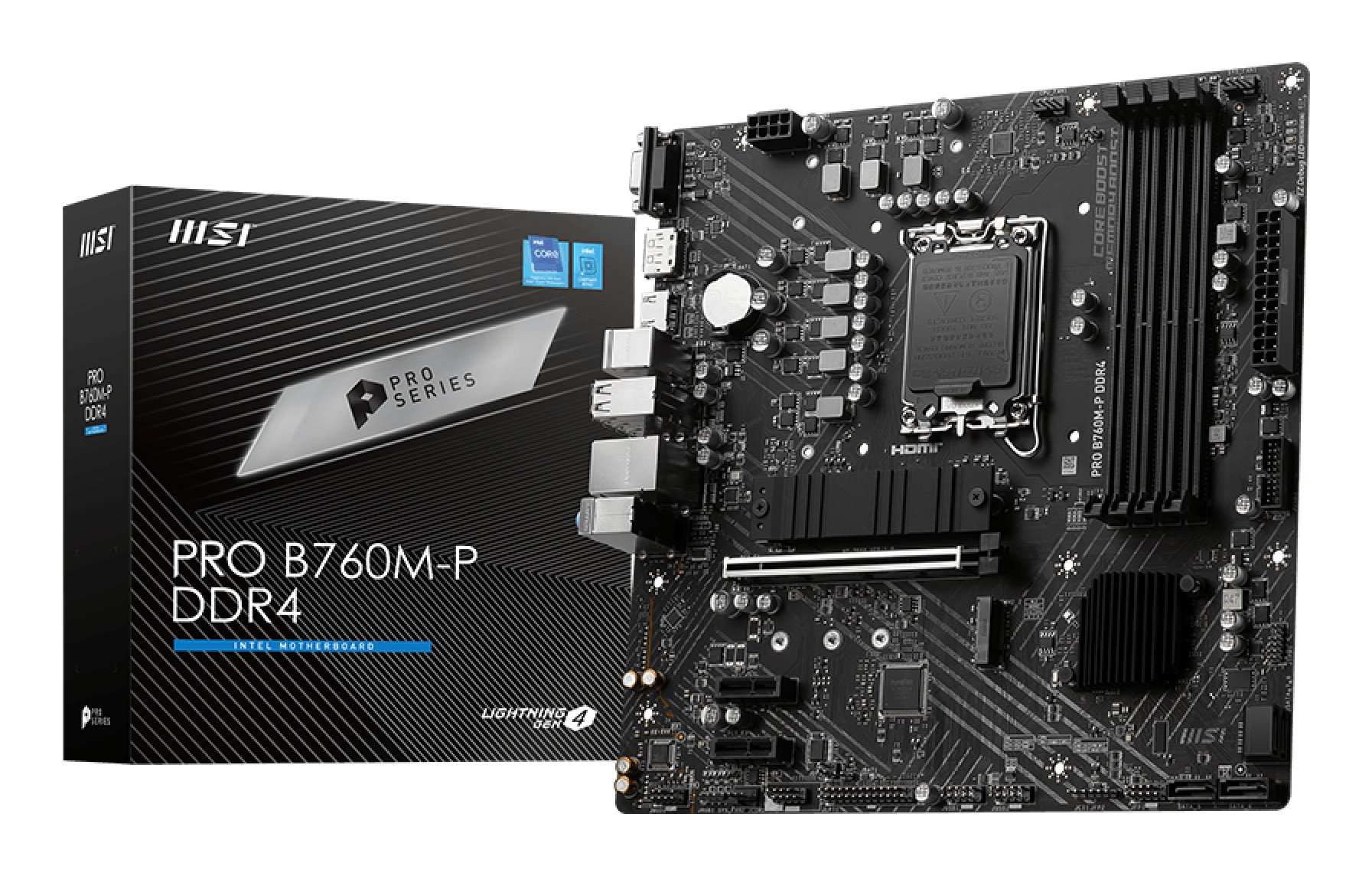 Tarjeta Madre MSI PRO B760M-P DDR4 - Socket 1700 - 4x DDR4 - 2133/3200/4800(OC)MHz - HDMI - DisplayPort - VGA - USB 2.0/3.2 - Micro ATX - PRO B760M-P DDR4