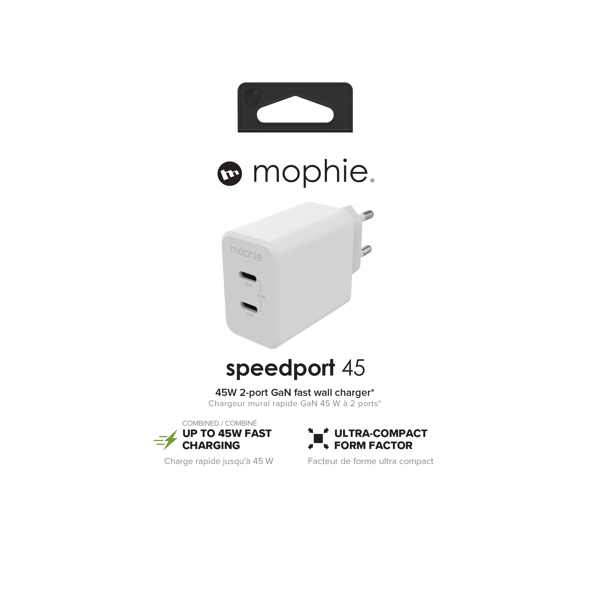 mophie Accessories Wall Adapter-USB-C-PD-DUAL-45W-GAN-White-EU(2xUSBC) – image 3