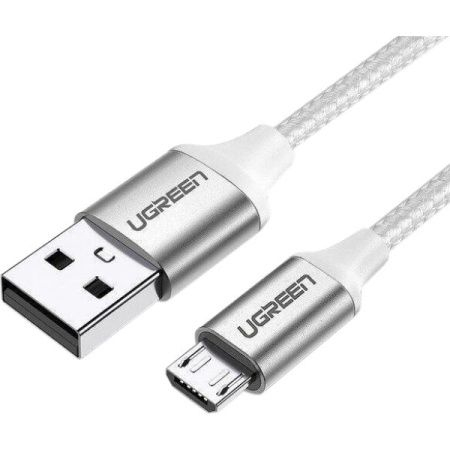 Cable Micro USB a USB-A 2m Ugreen 60153, Cubierta de Nylon Trenzado, Color Plata