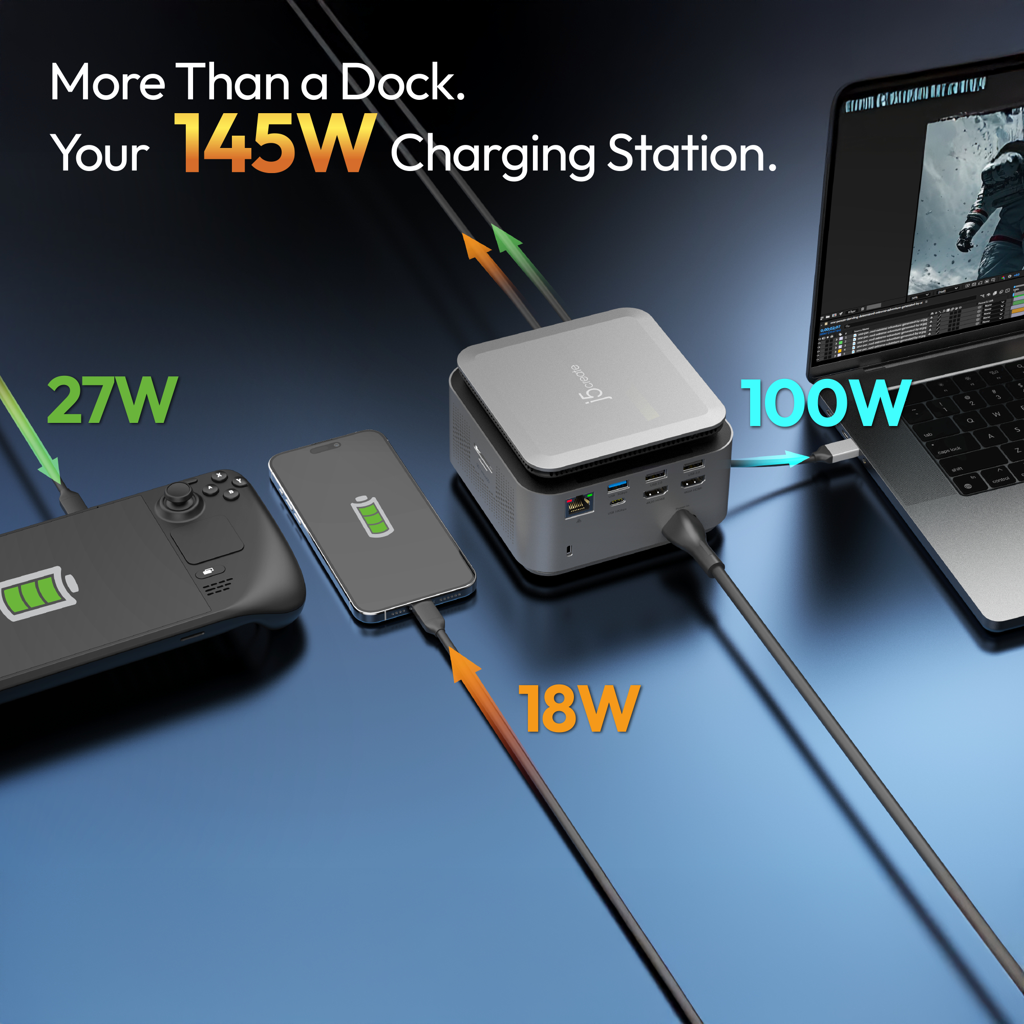 j5create JCDP4140F USB-C® Powerbase Docking Station with Cable Management - UK, Black/Grey – image 8