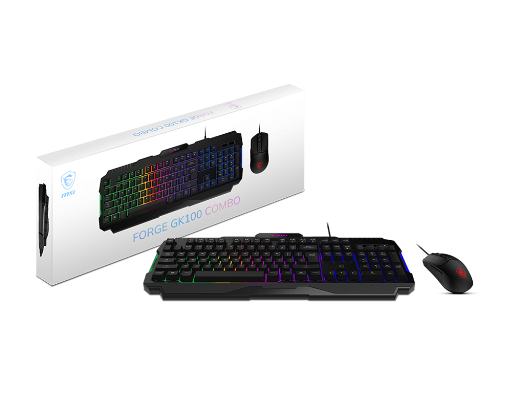 Kit Gamer MSI FORGE GK100 COMBO US - Teclado - Mouse - RGB - Alámbrico - Inglés - FORGE GK100 COMBO US Kit Gamer MSI FORGE GK100 COMBO US - Teclado - Mouse - RGB - Alámbrico - Inglés - FORGE GK100 COMBO US