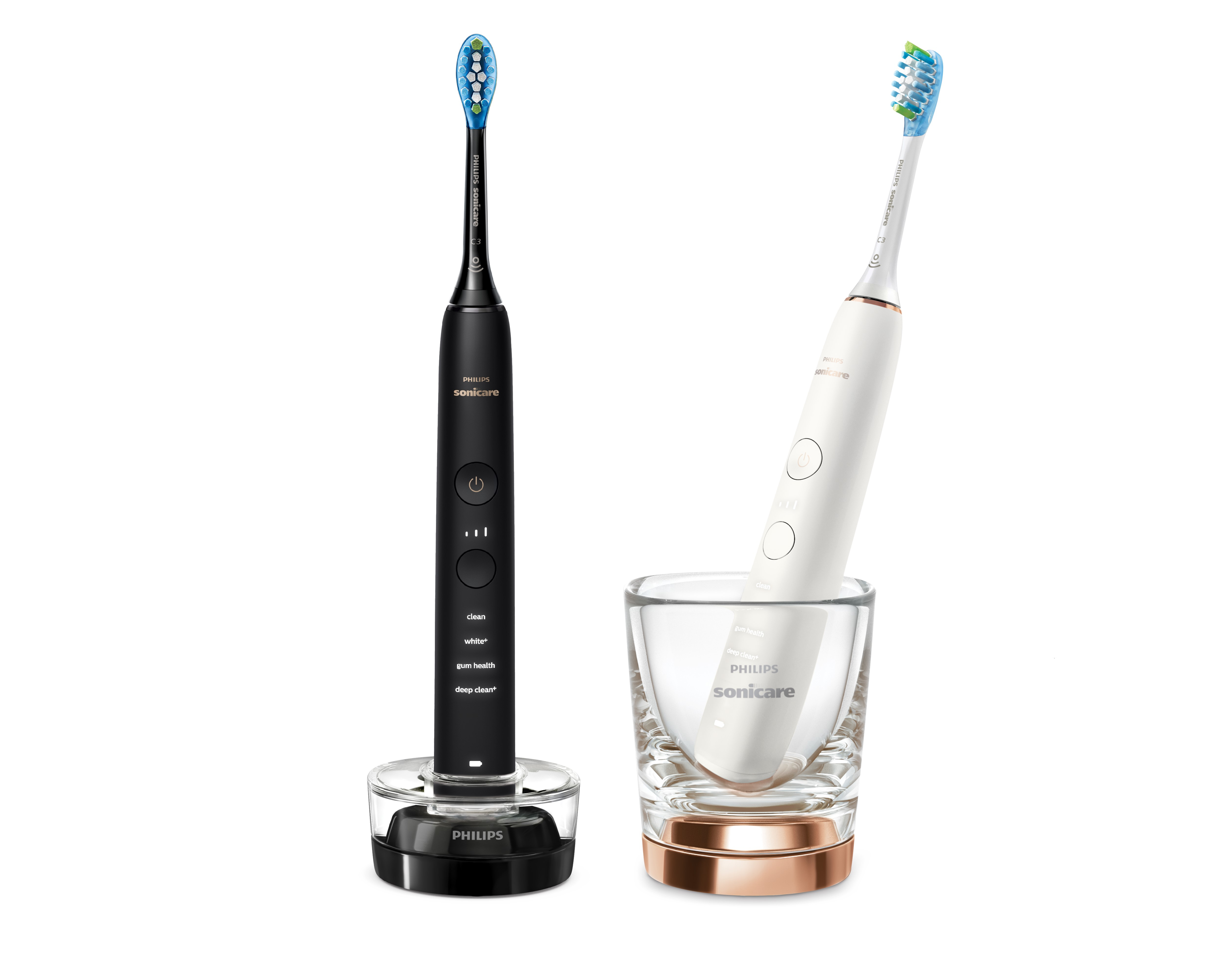 Philips DiamondClean 9000 Sonicare Spazzolini Elettrici Sonici con App confezione da 1 Spazzolino Bianco e 1 Spazzolino Nero HX