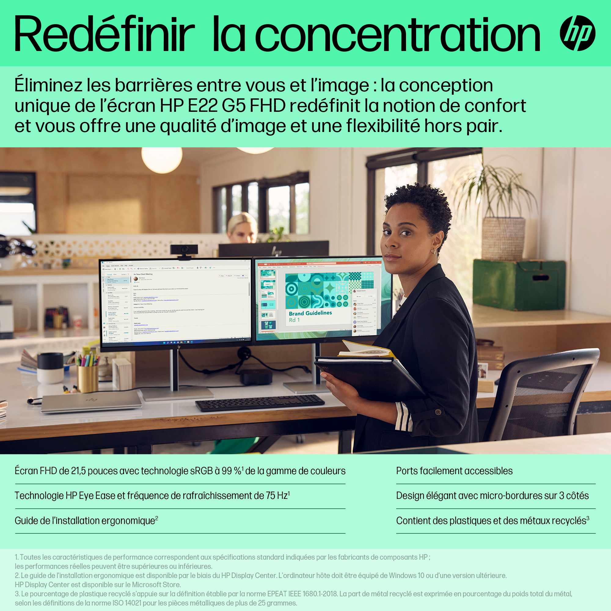 HP E-Series E22 G5 FHD Monitor. Display diagonal: 54.6 cm (21.5"), HD type: Full HD, Display technology: LCD, Display surf