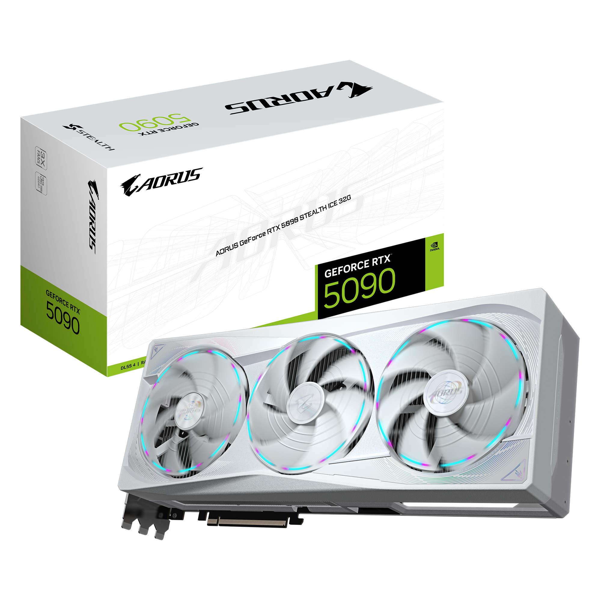 GIGABYTE AORUS GeForce RTX 5090 STEALTH ICE 32G Scheda Grafica - 32GB GDDR7, 512bit, PCI-E 5.0, 2655MHz Frequenza core, 3 x DP