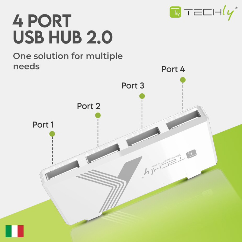 Techly Mini Hi Speed USB Hub 4 Ports White IUSB2-HUB4-WHTY – image 3