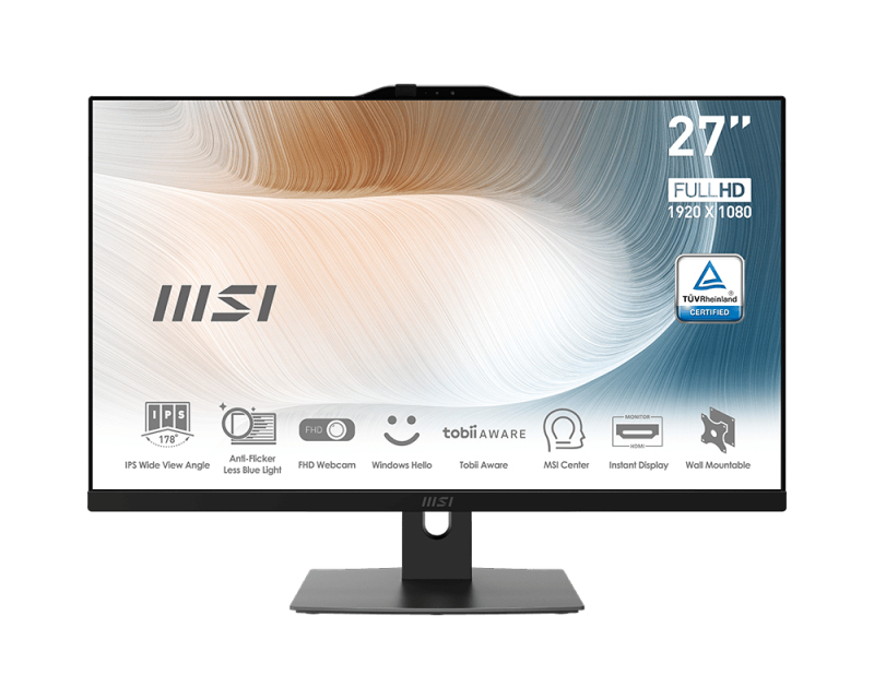 MSI Modern 12M-254US Intel® Core™ i7 i7-1260P 68.6 cm (27″) 1920 x 1080 pixels All-in-One PC 16 GB DDR4-SDRAM 512 GB SSD Wi-Fi 6 (802.11ax) Black image 1