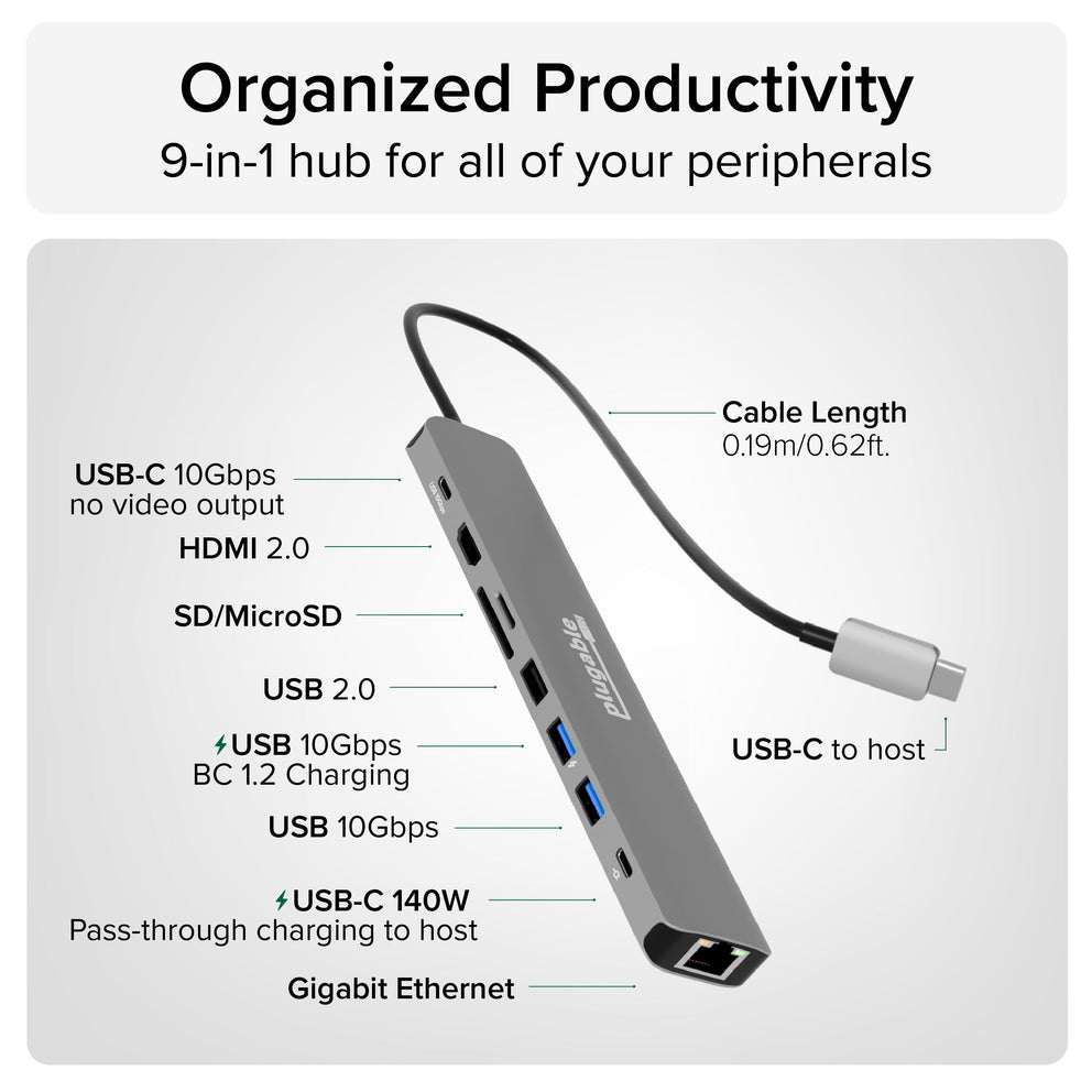 Plugable Technologies USBC-9IN1E interface hub USB Type-C 10000 Mbit/s Grey – image 3