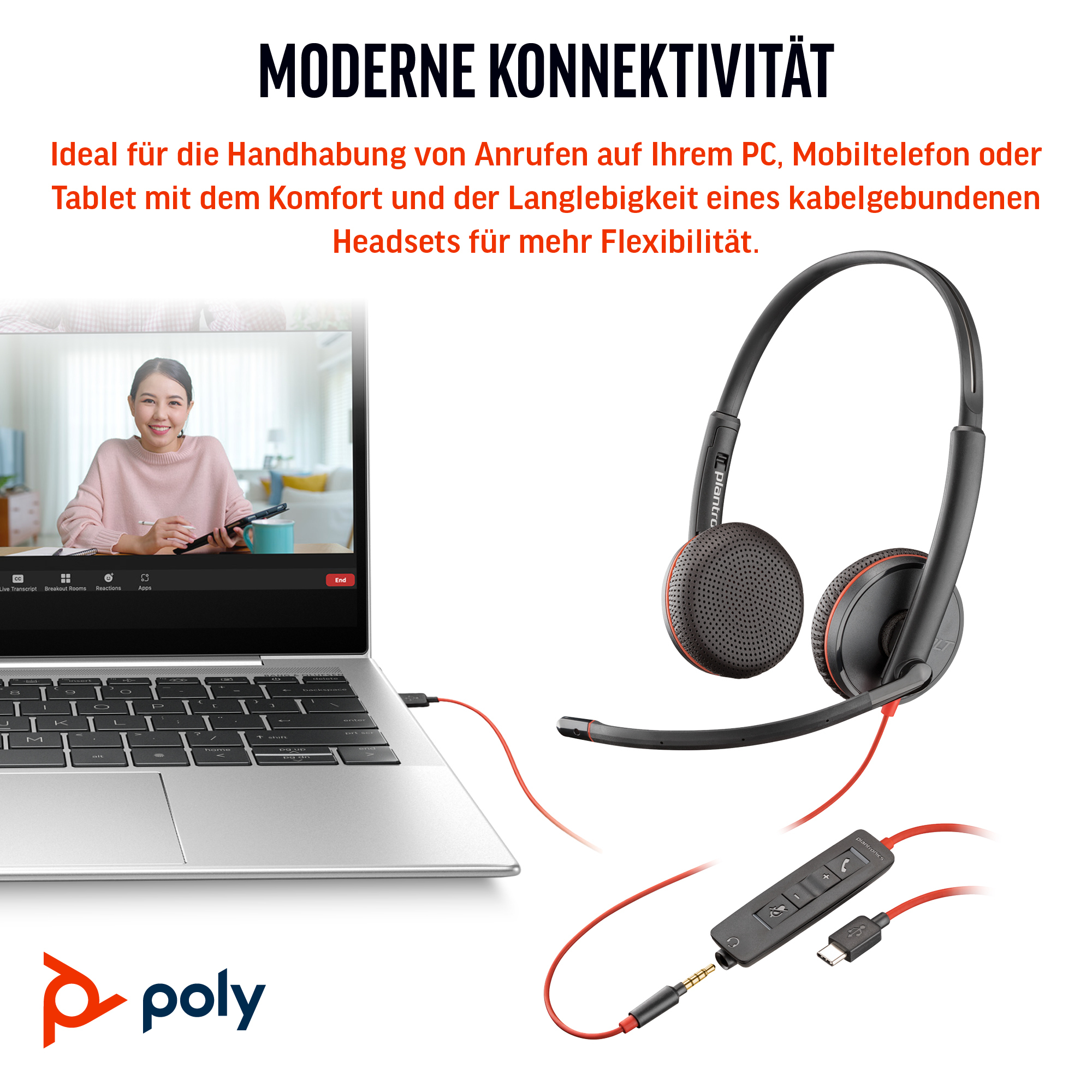 Blackwire 3225 Stereo USB-C-Headset +3,5-mm-Stecker +USB-C/A-Adapter (Packungseinheit)