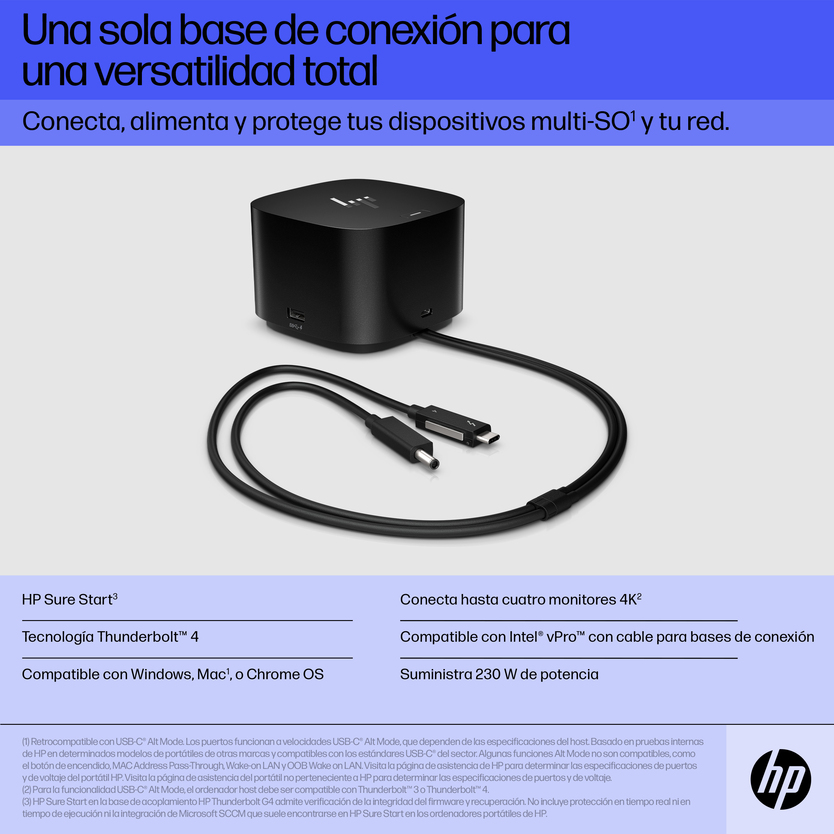 HP Thunderbolt Dock 280W G4 w/Combo Cable. Connectivity technology: Wired, Host interface: Thunderbolt 4. Product colour: 