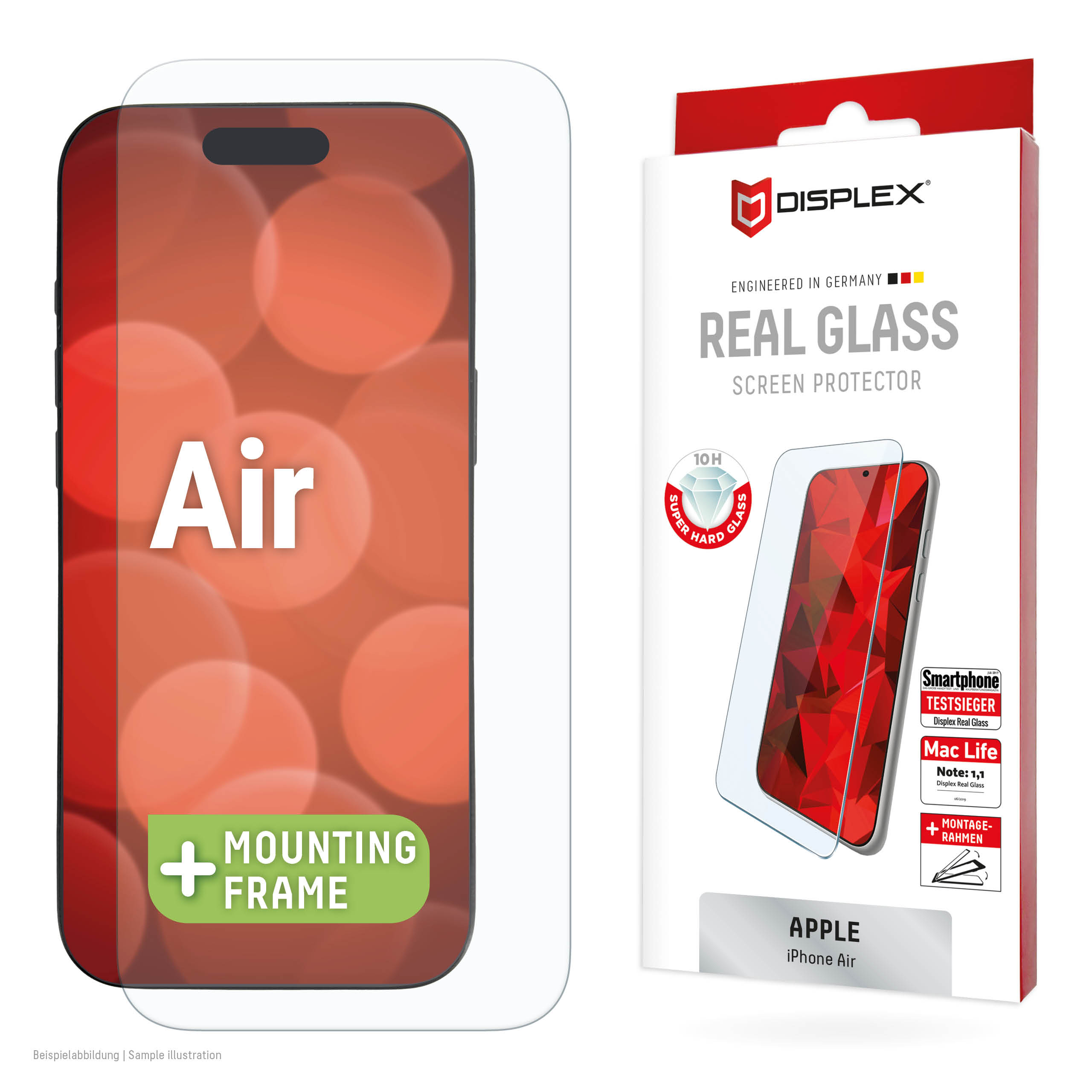 Displex Screen Protector (10H) for Apple iPhone Air, Eco Mounting Frame, scratch resistant