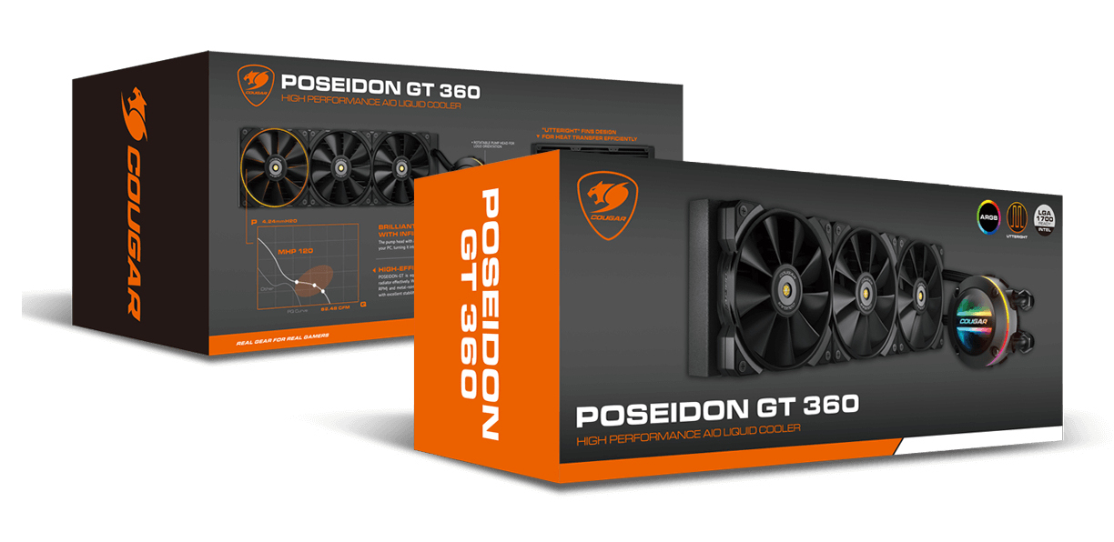 Enfriamiento Líquido COUGAR POSEIDON GT 360 - 3 Ventiladores - 3200 RPM - RGB - 3MAQS360.0001