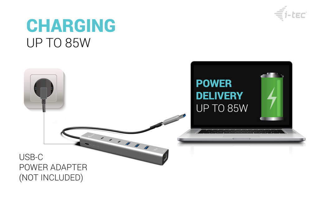 i-tec USB-C/USB-A Metal HUB 6 port (3x USB-C, 3x USB-A), LAN, Power Delivery – image 8
