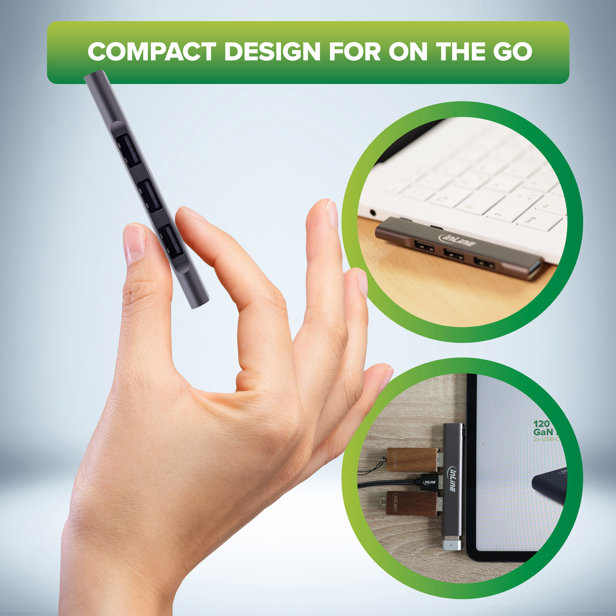 InLine Slim USB-C Hub, 4-port, USB 3.0 + 3x USB 2.0, slim design – image 7