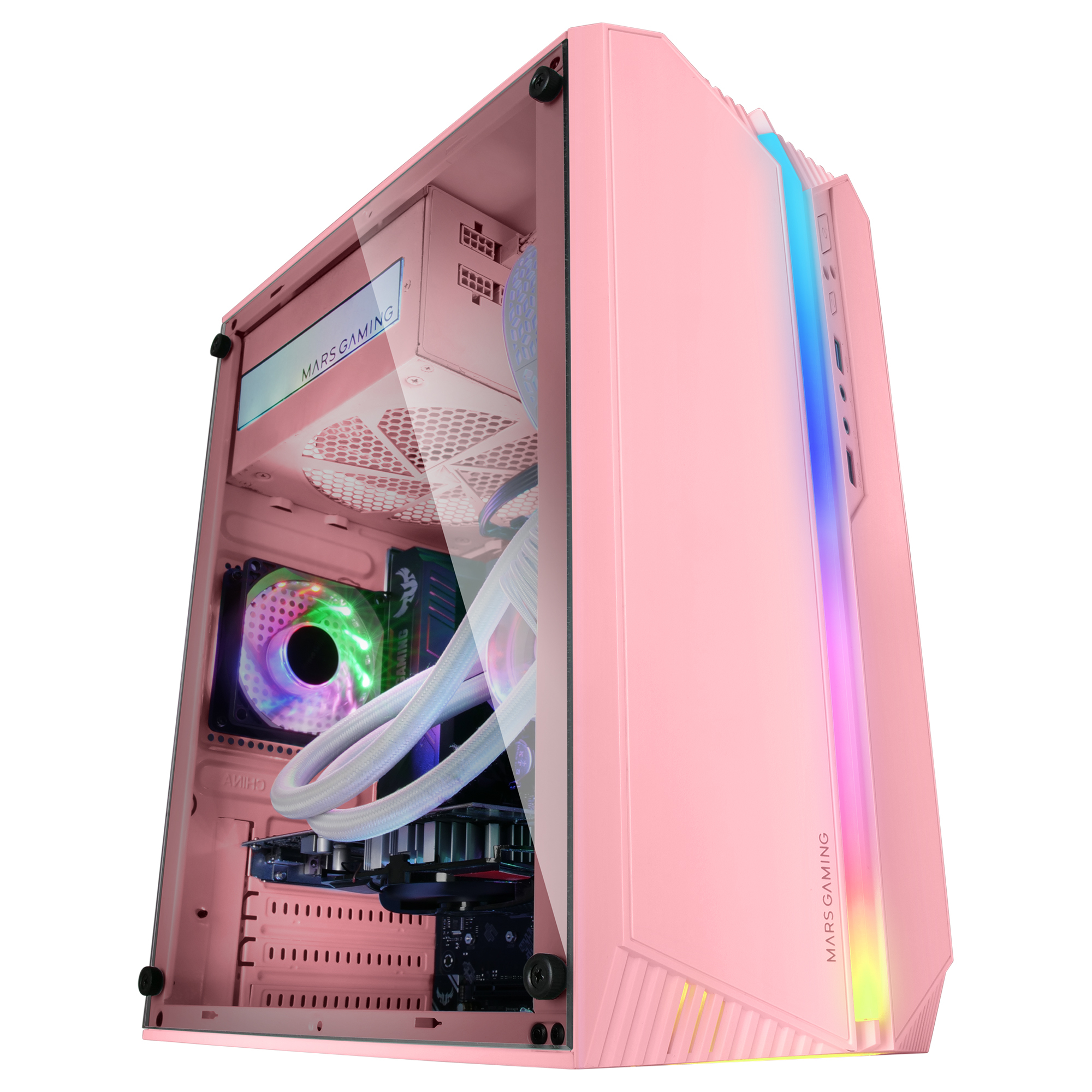 Mars Gaming MC-S1 Pink Compact Micro-ATX Gaming PC Case ARGB Lighting 12 Modes FRGB Fan Full Side Window – image 4