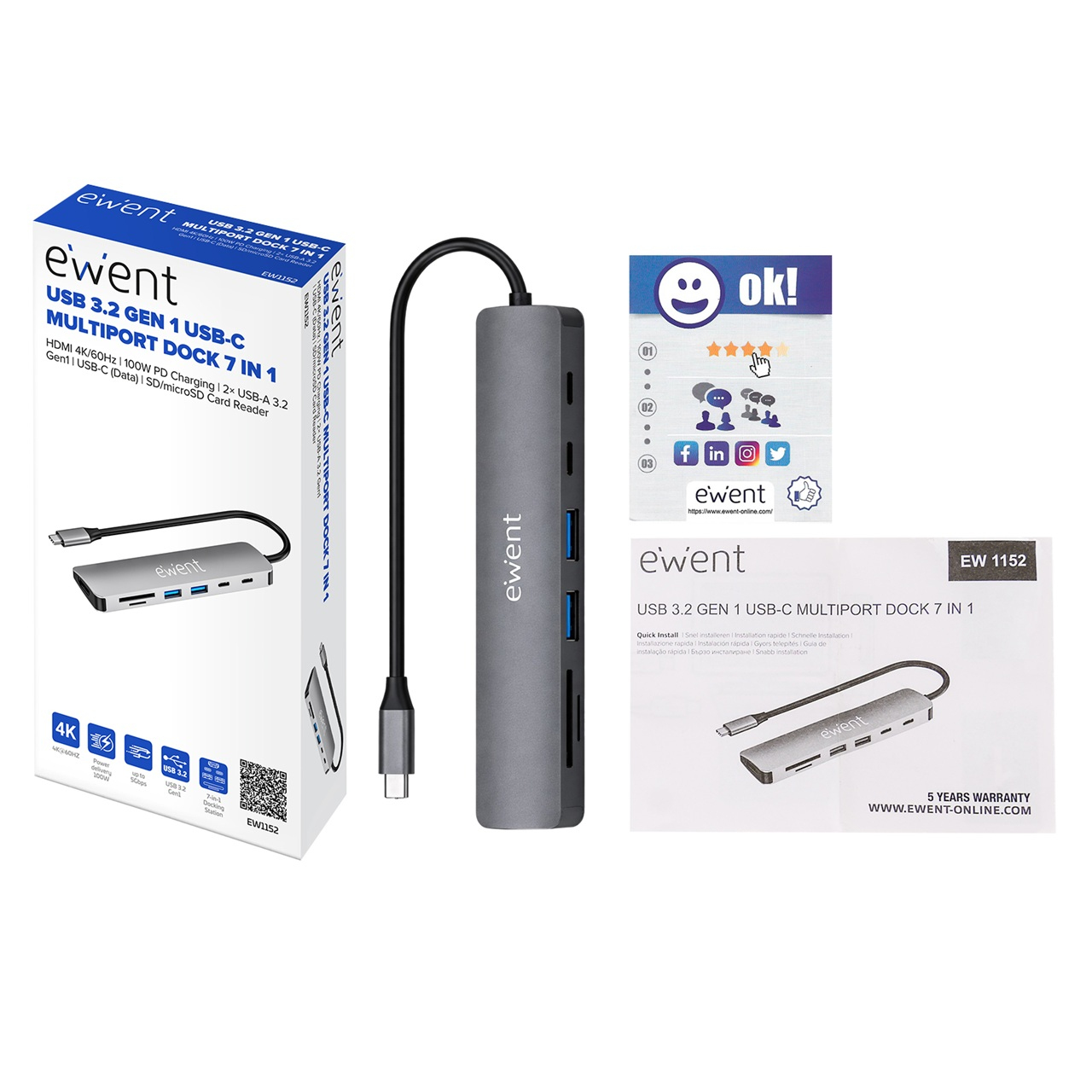 Ewent EW1152 laptop dock/port replicator Wired USB 3.2 Gen 1 (3.1 Gen 1) Type-C Grey – image 3