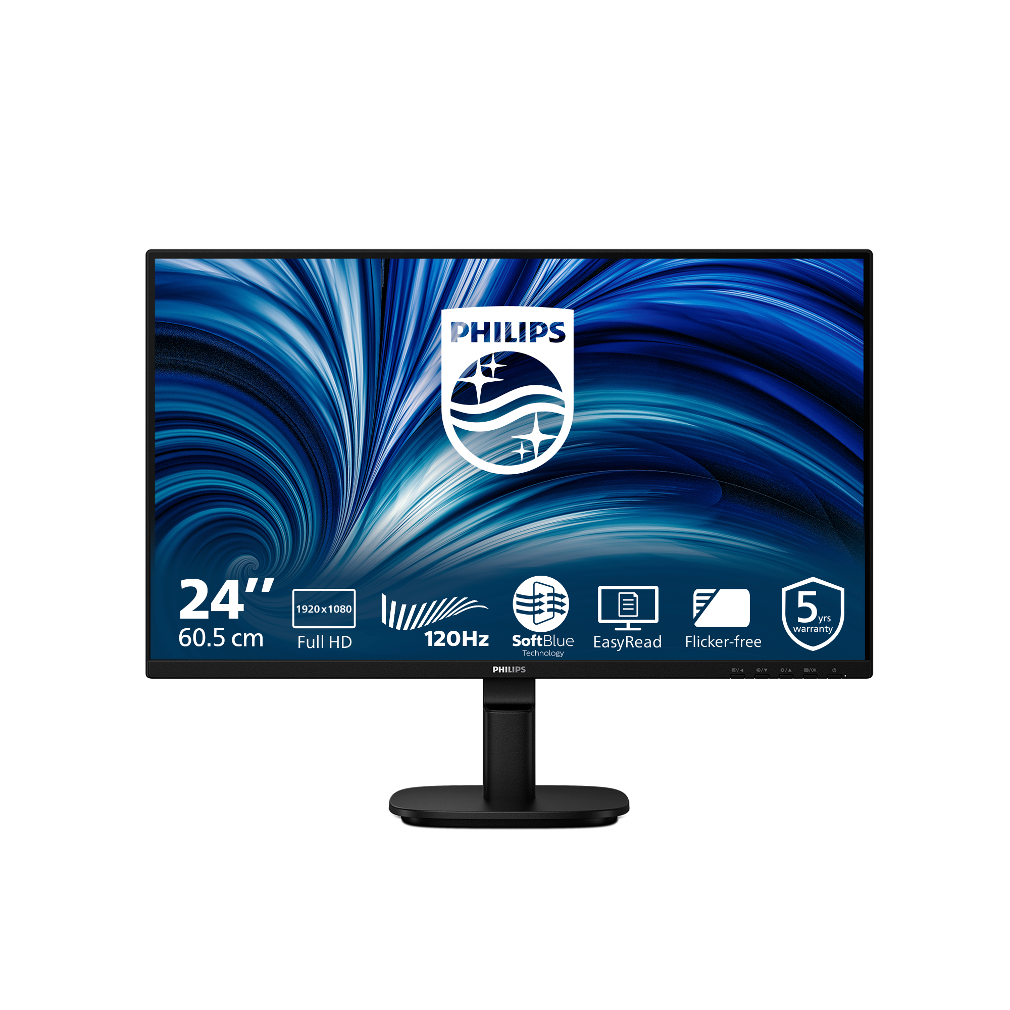 Philips 24B2N2200 - 2000 Series - LED monitor - 24" (23.8" viewable) - 1920 x 1080 Full HD (1080p) @ 120 Hz - IPS - 1500:1 - HDMI, VGA, DisplayPort - speakers - black