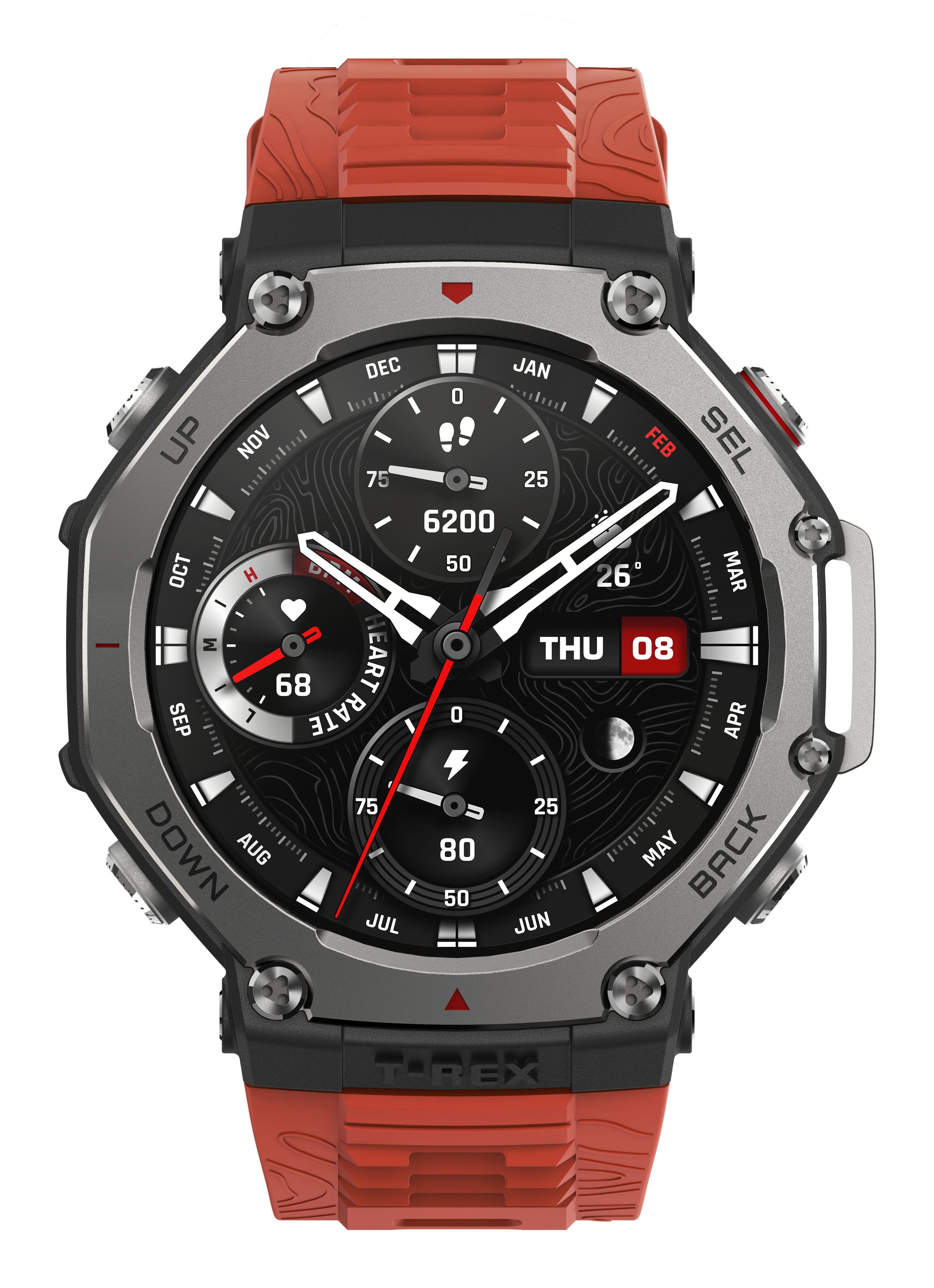 Amazfit T-Rex 3 Lava 3,81 cm (1.5") AMOLED Digitale 480 x 480 Pixel Touch screen Nero, Acciaio inox GPS (satellitare)