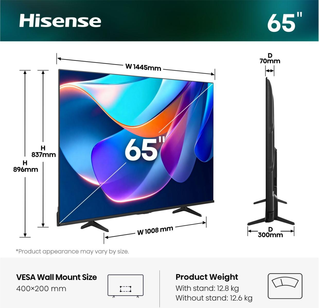 TV Hisense QLED 65A6S 65 4K UltraHD 60Hz Smart TV VIDAA HDR10 Dolby Vision IQ — photo 2